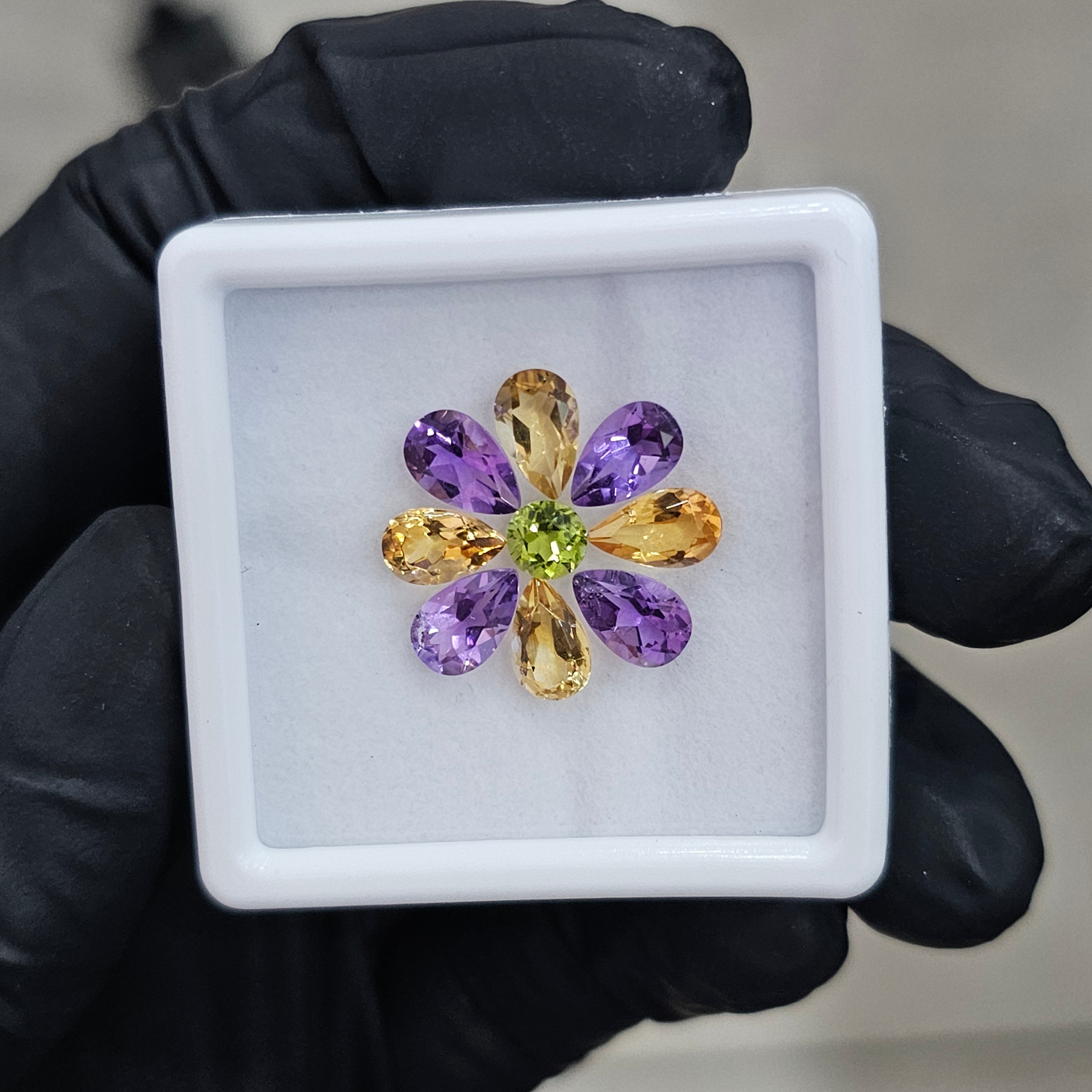 9 Pcs Of Natural Peridot, Citrine & Amethyst Faceted | Shape: Mix| Size:5-8mm - The LabradoriteKing