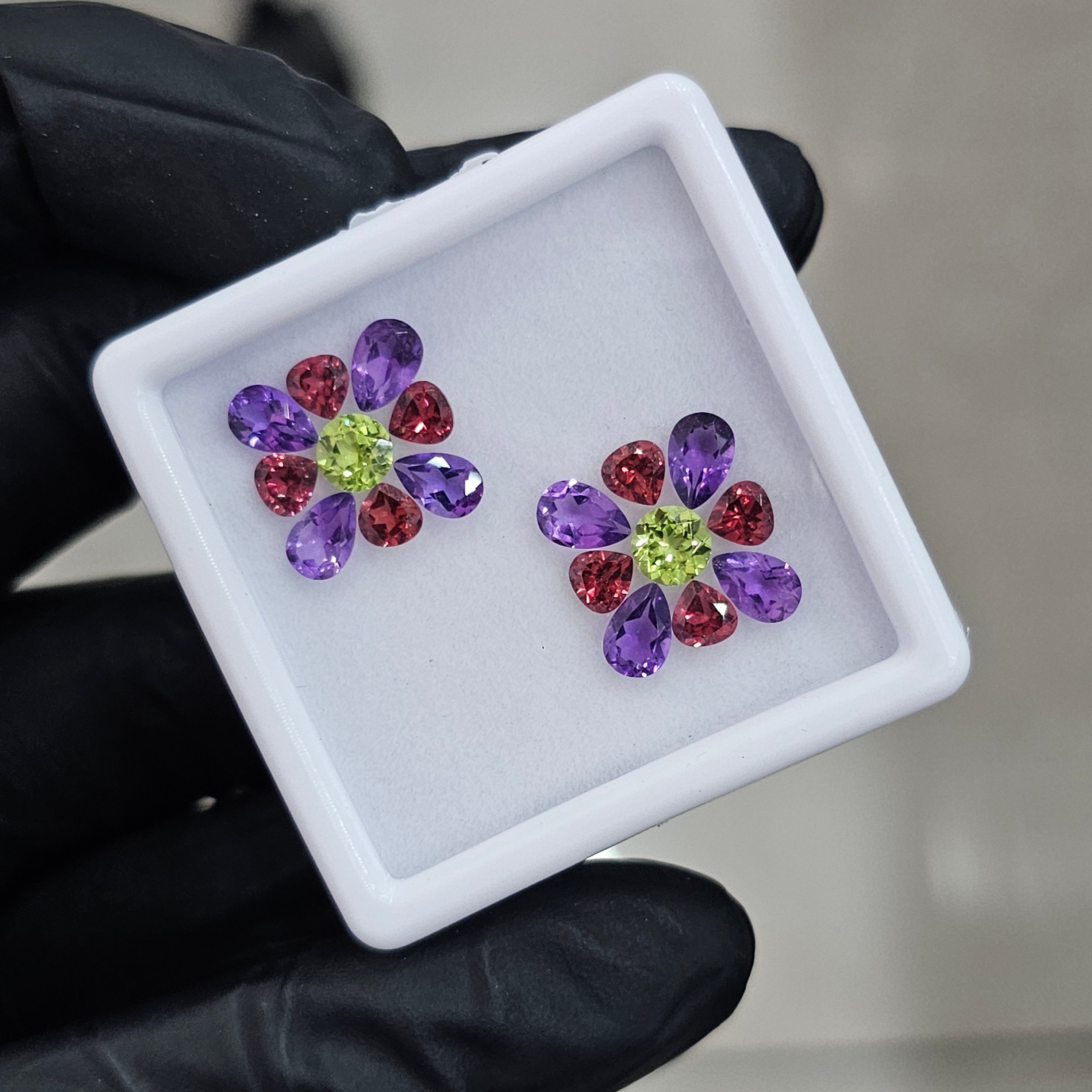 18 Pcs Of Natural Garnet, Peridot & Amethyst Faceted | Shape: Mix| Size:4-6mm - The LabradoriteKing