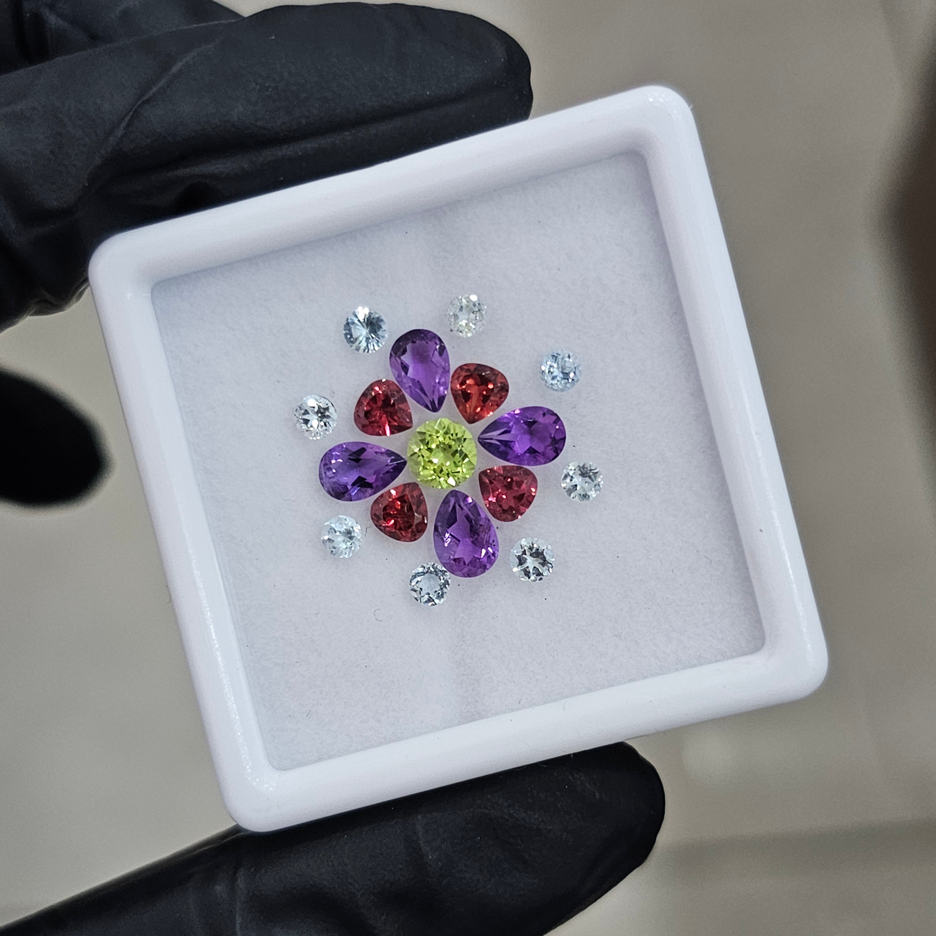 17 Pcs Of Natural Garnet, Peridot, Blue Topaz & Amethyst Faceted | Shape: Mix| Size:3-6mm - The LabradoriteKing