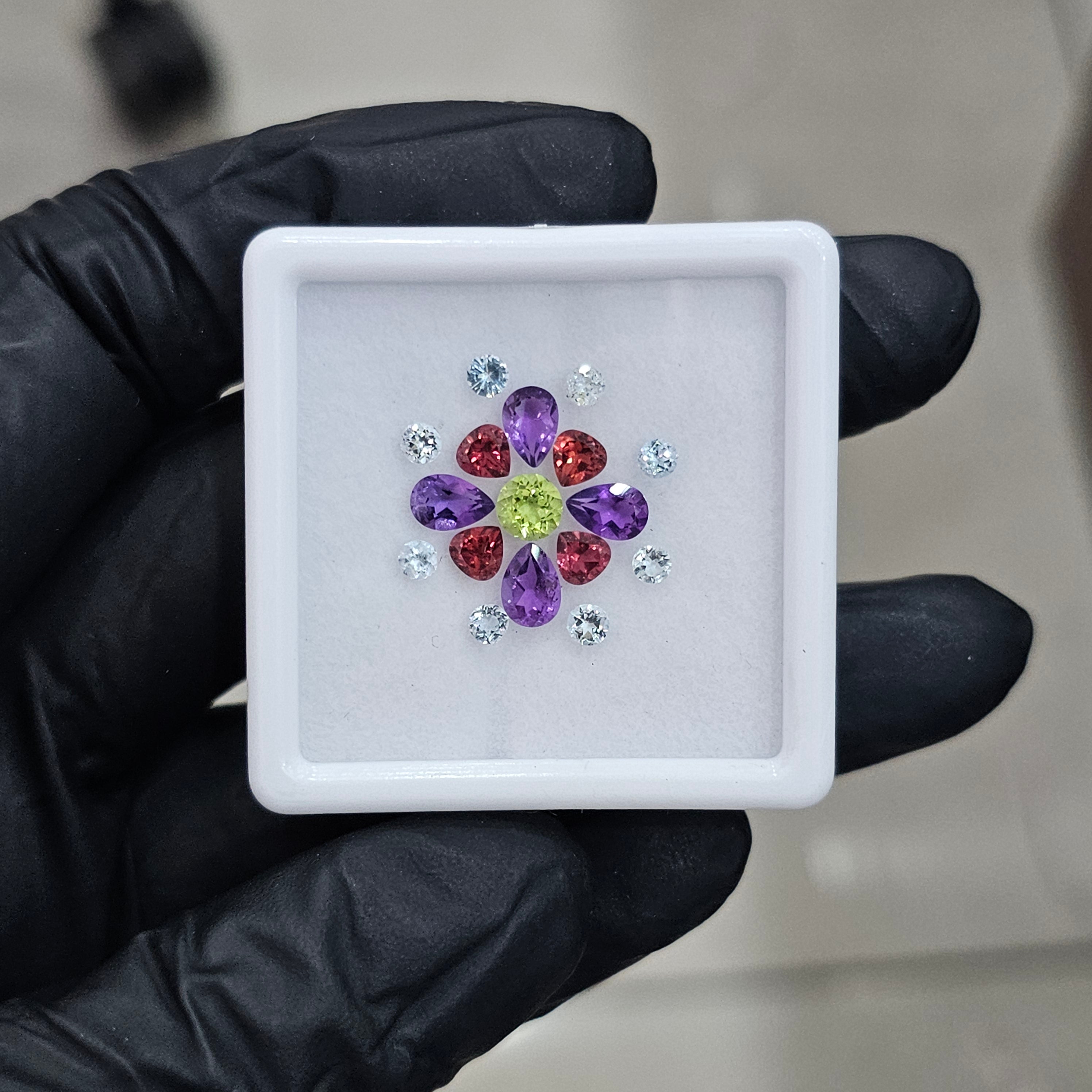 17 Pcs Of Natural Garnet, Peridot, Blue Topaz & Amethyst Faceted | Shape: Mix| Size:3-6mm - The LabradoriteKing