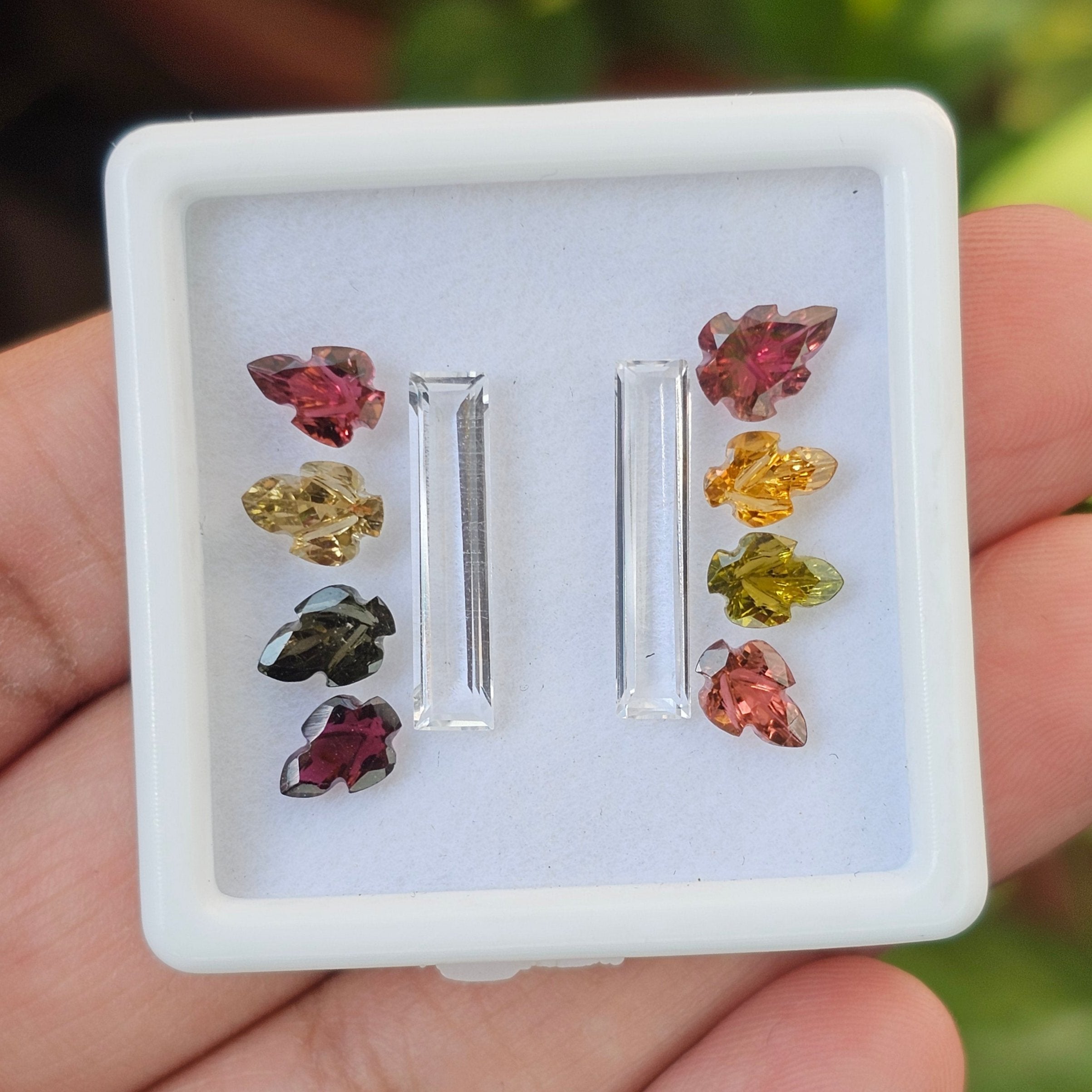 10 Pcs Of Natural Tourmaline & White Topaz Carved | Shape: Mix | Size: 7-18mm - The LabradoriteKing