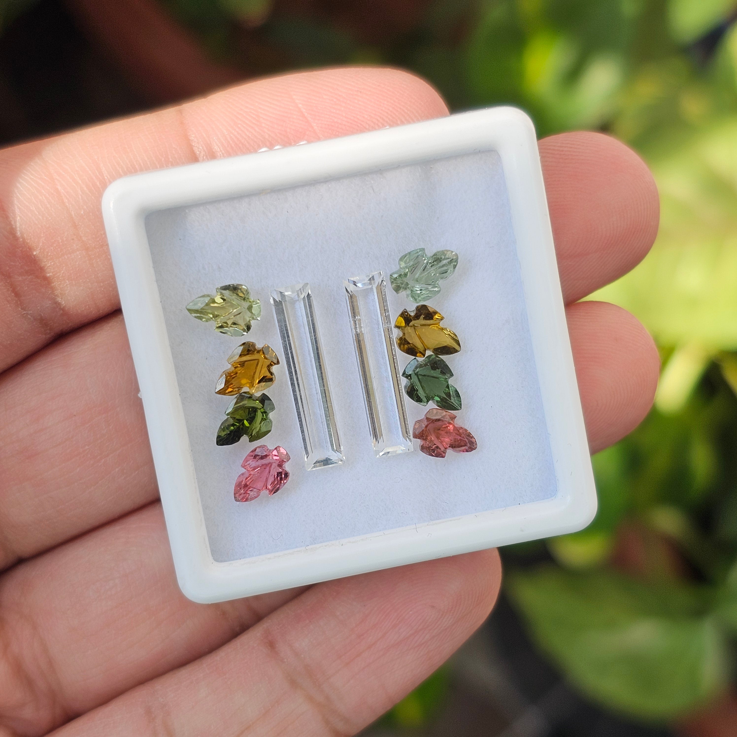 10 Pcs Of Natural Tourmaline & White Topaz Carved | Shape: Mix | Size: 7-18mm - The LabradoriteKing