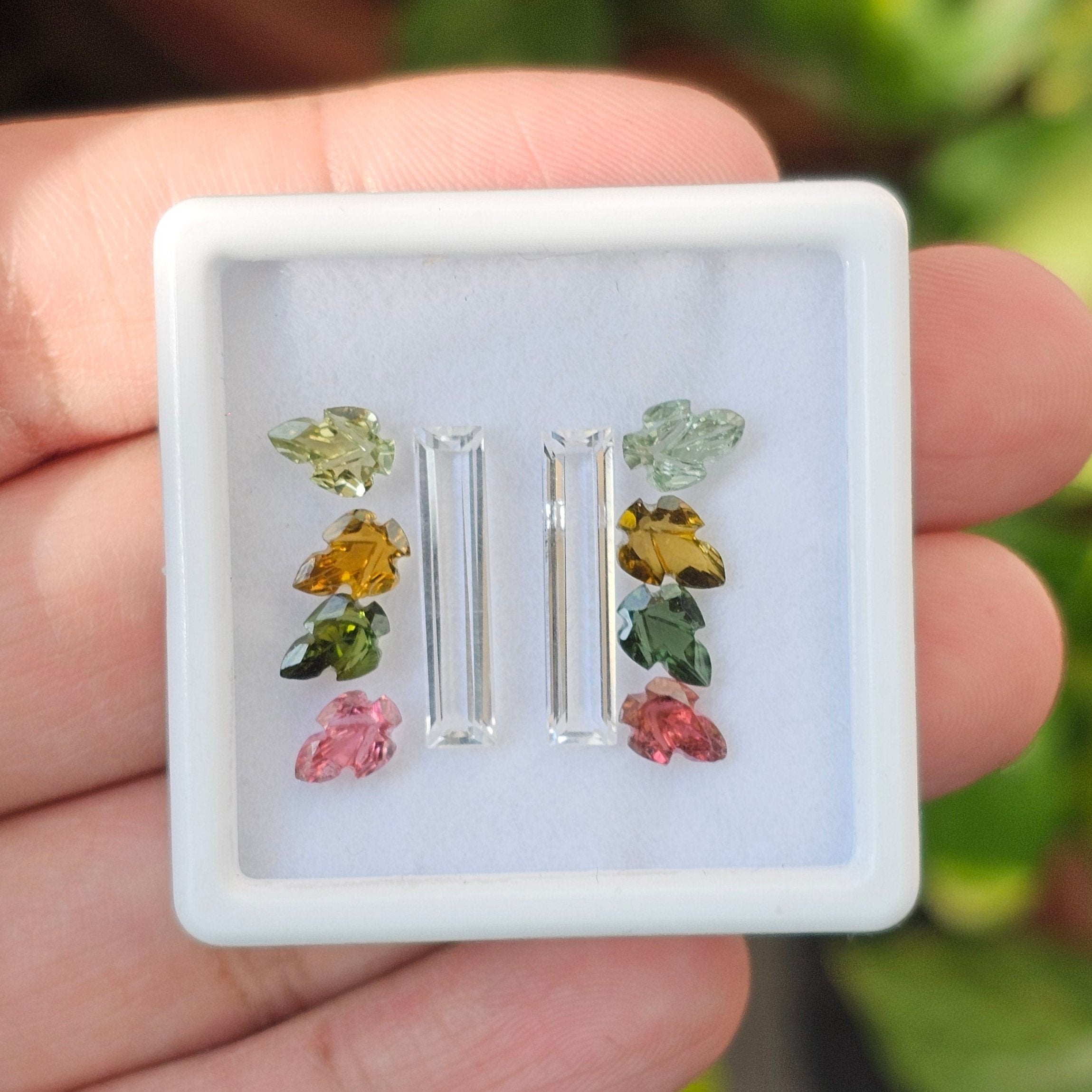 10 Pcs Of Natural Tourmaline & White Topaz Carved | Shape: Mix | Size: 7-18mm - The LabradoriteKing