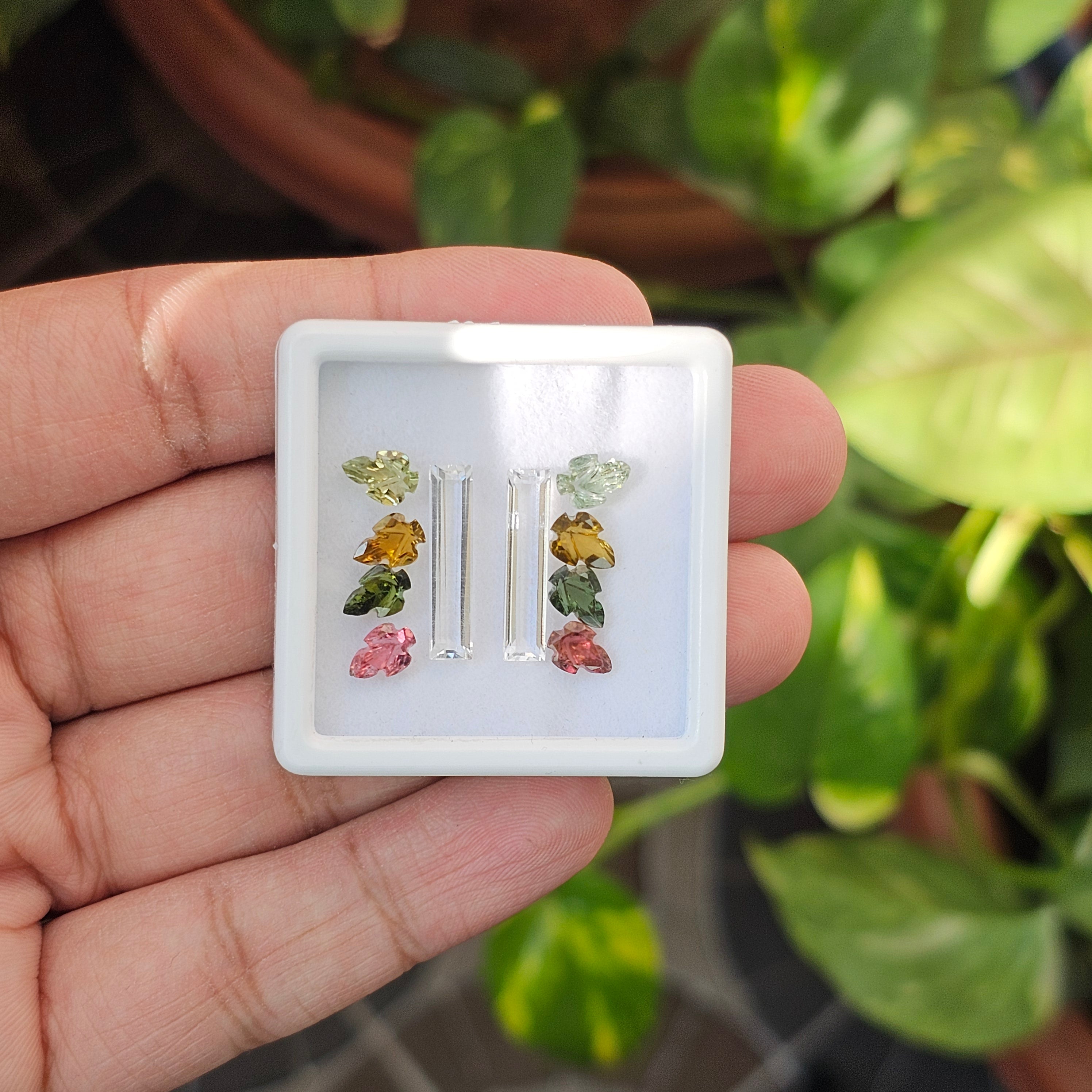 10 Pcs Of Natural Tourmaline & White Topaz Carved | Shape: Mix | Size: 7-18mm - The LabradoriteKing