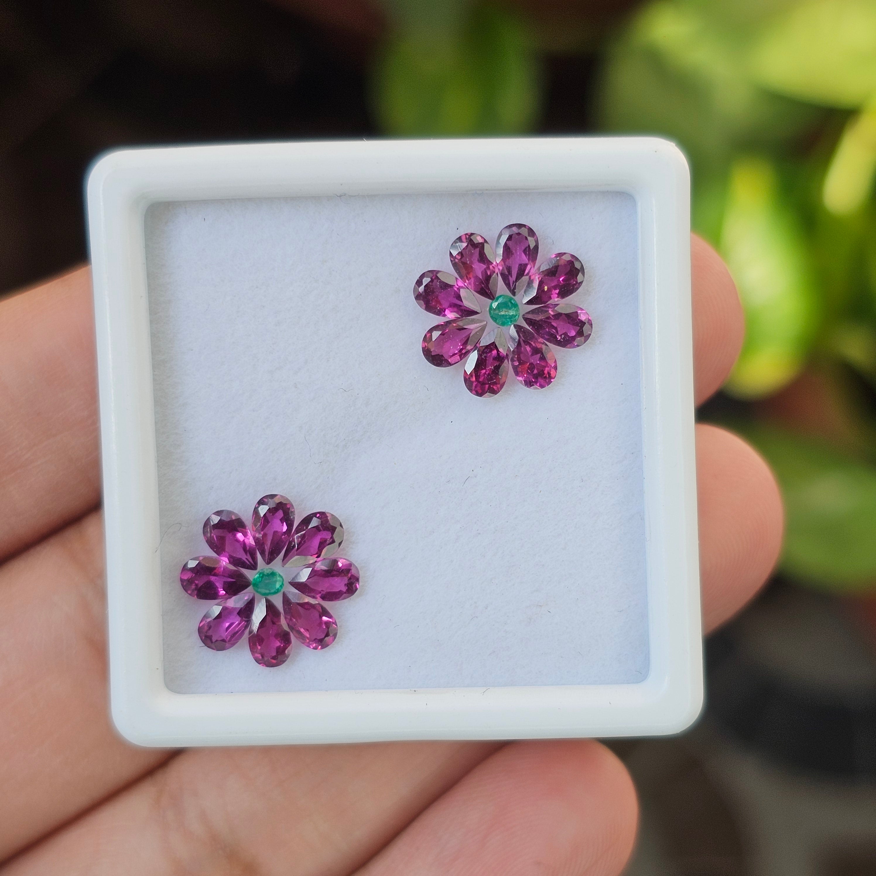 18 Pcs Of Natural Rhodolite Garnet & Emerald Faceted | Shape: Round & Pear| Size: 5-2mm - The LabradoriteKing