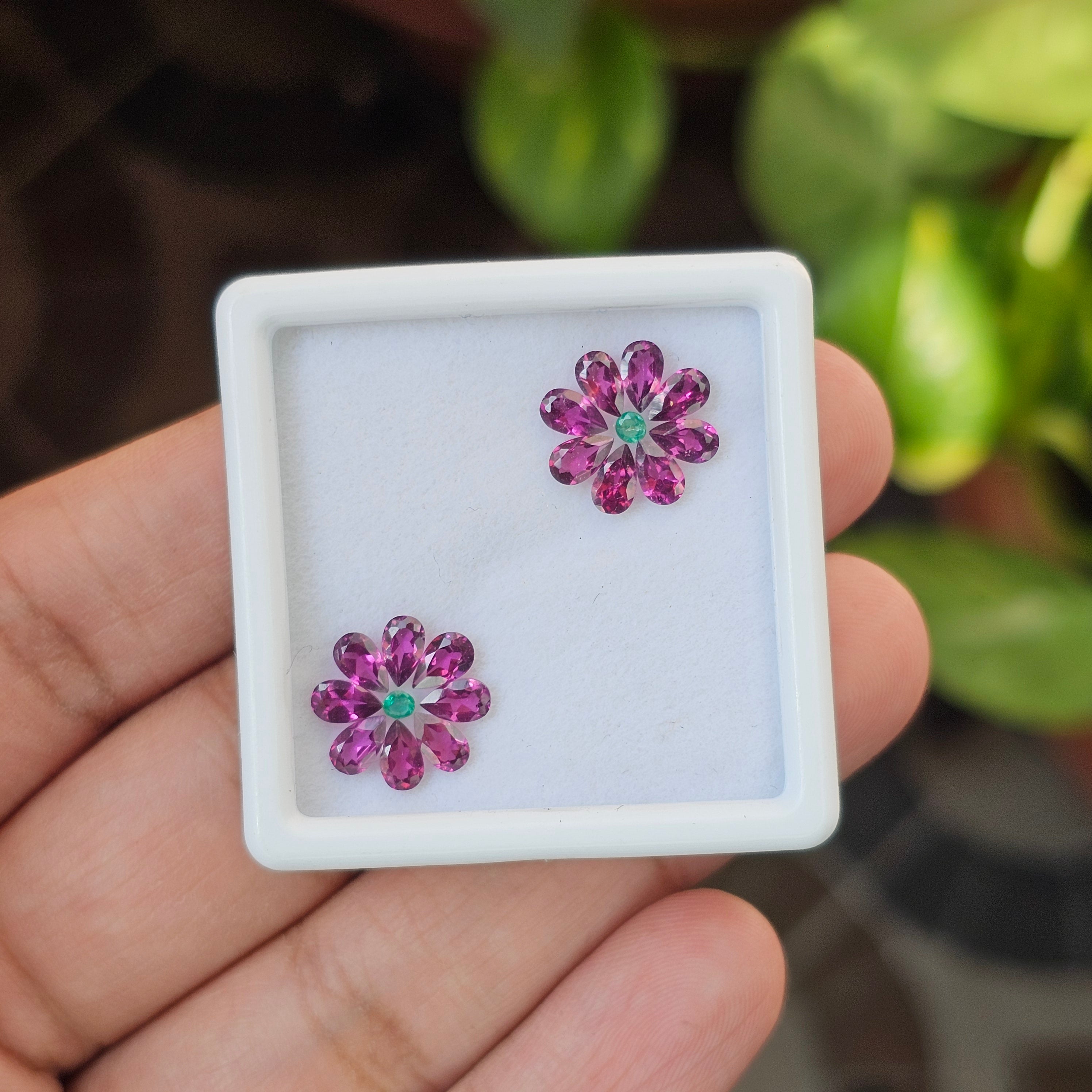 18 Pcs Of Natural Rhodolite Garnet & Emerald Faceted | Shape: Round & Pear| Size: 5-2mm - The LabradoriteKing