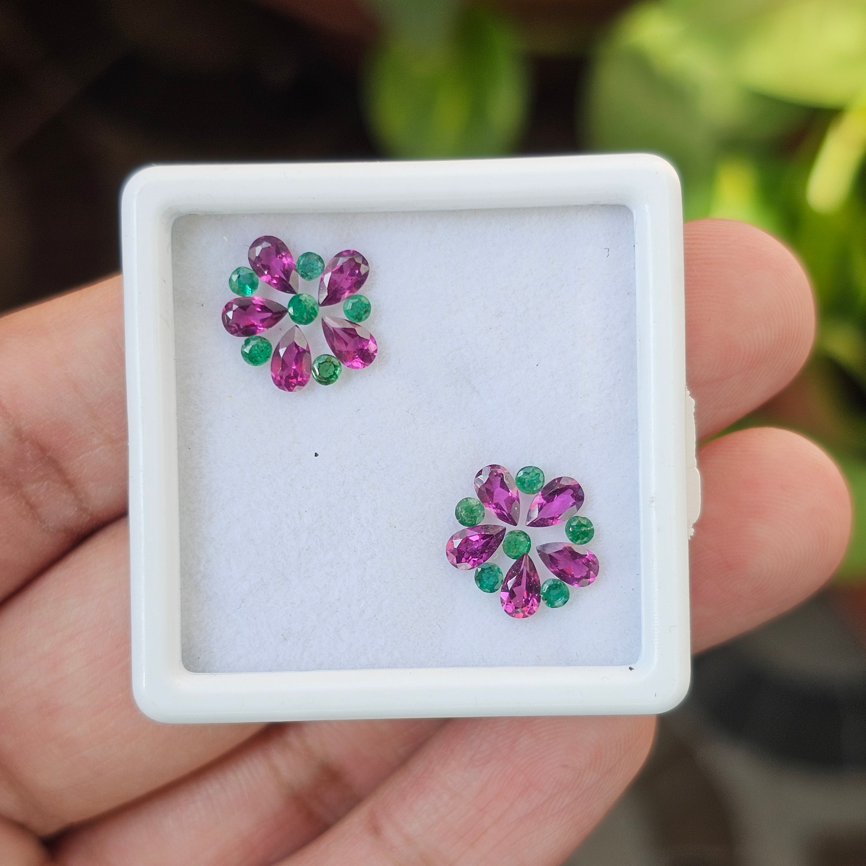 22 Pcs Of Natural Rhodolite Garnet & Emerald Faceted | Shape: Round & Pear| Size: 5-2mm - The LabradoriteKing