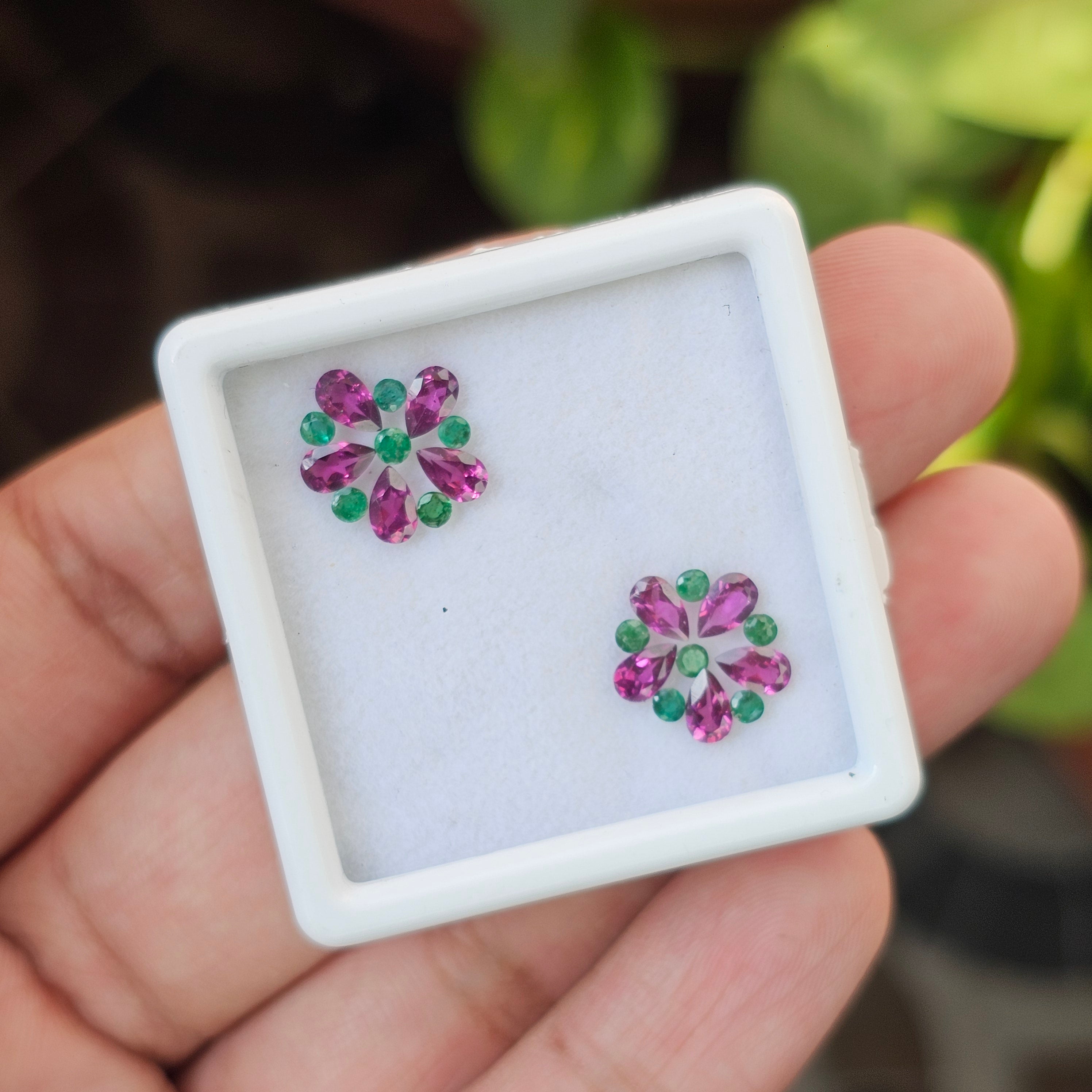 22 Pcs Of Natural Rhodolite Garnet & Emerald Faceted | Shape: Round & Pear| Size: 5-2mm - The LabradoriteKing