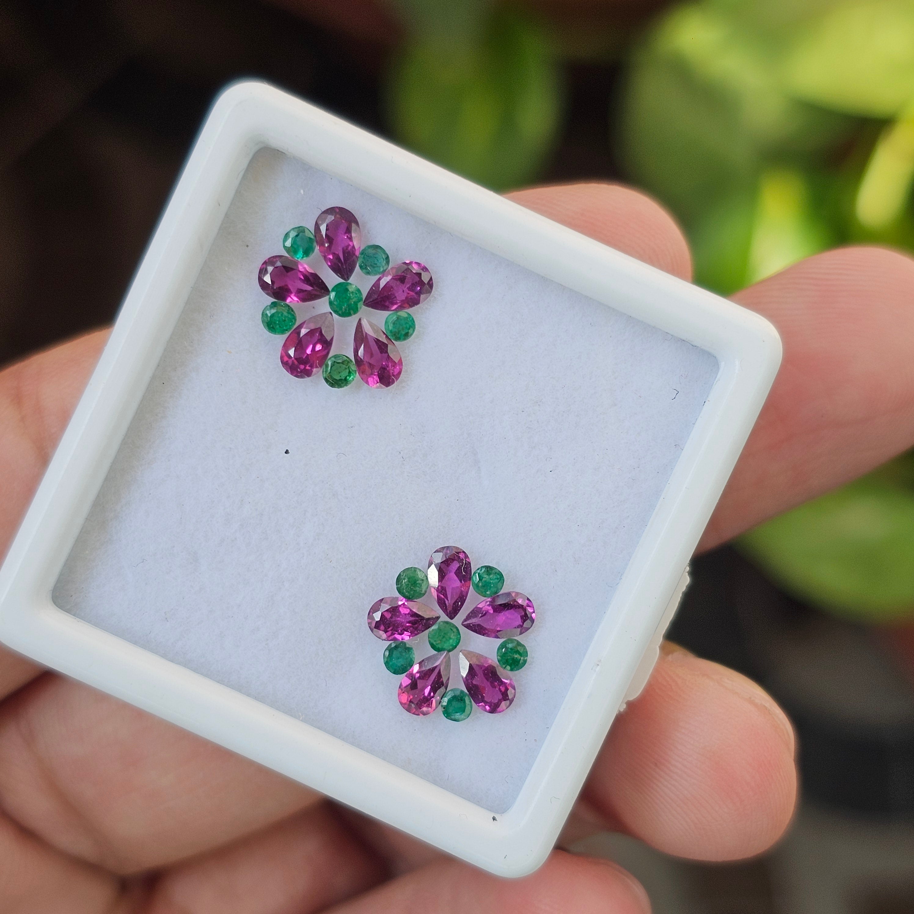 22 Pcs Of Natural Rhodolite Garnet & Emerald Faceted | Shape: Round & Pear| Size: 5-2mm - The LabradoriteKing