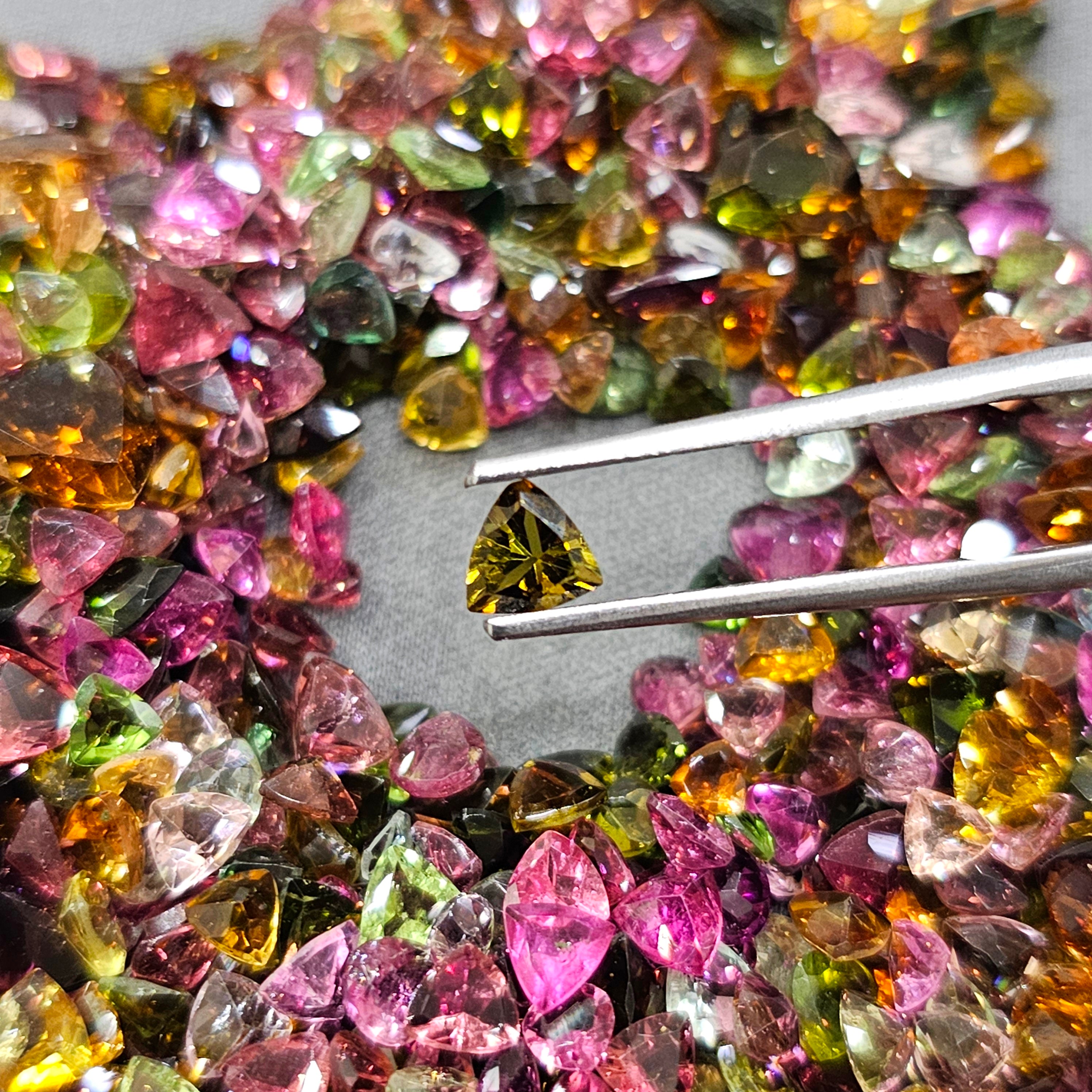 20 Pieces Natural Multi Tourmaline Faceted Gemstones Trillion Shape, 4mm - The LabradoriteKing