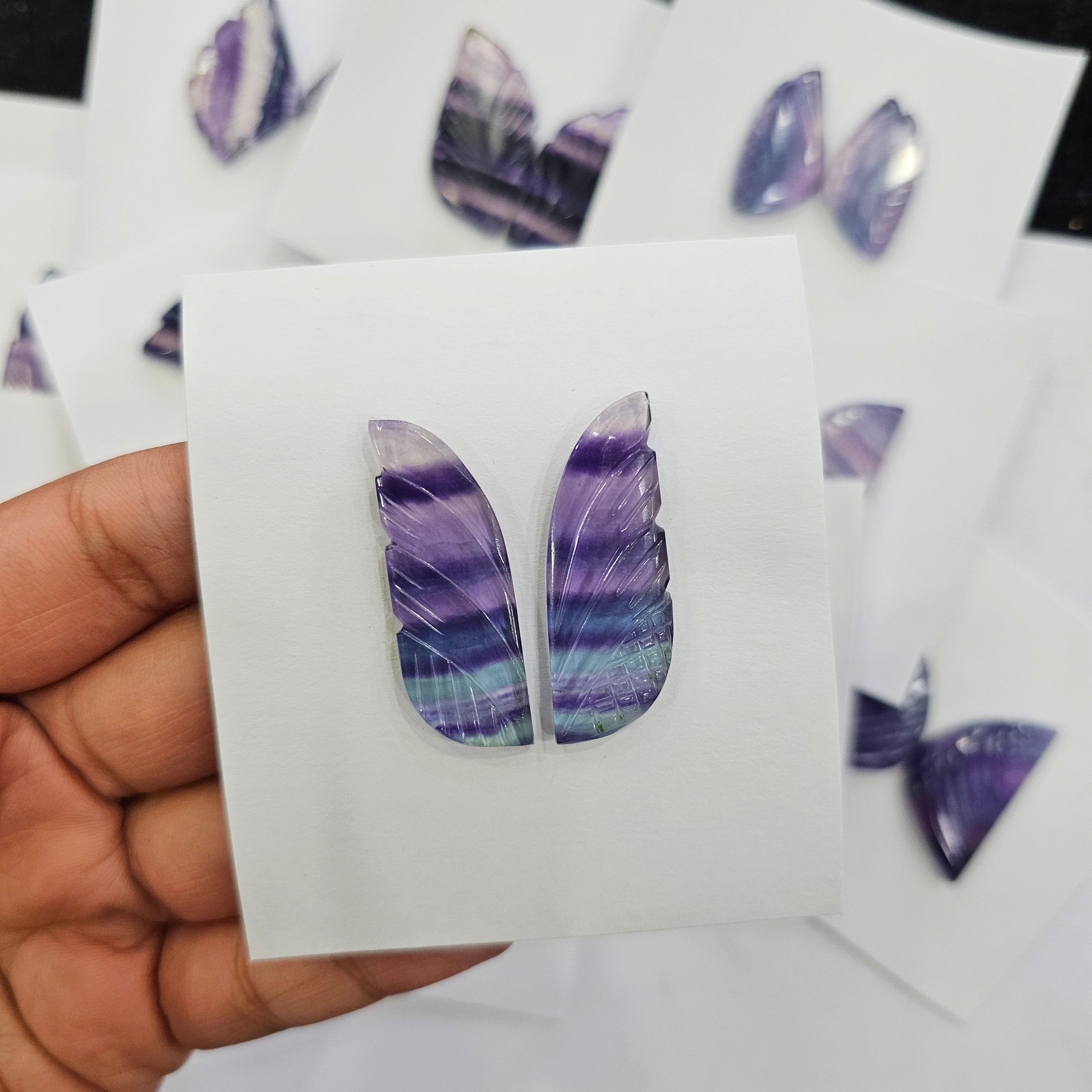 1 Card of Natural Butterfly Flourite Stone Pair Carved - The LabradoriteKing