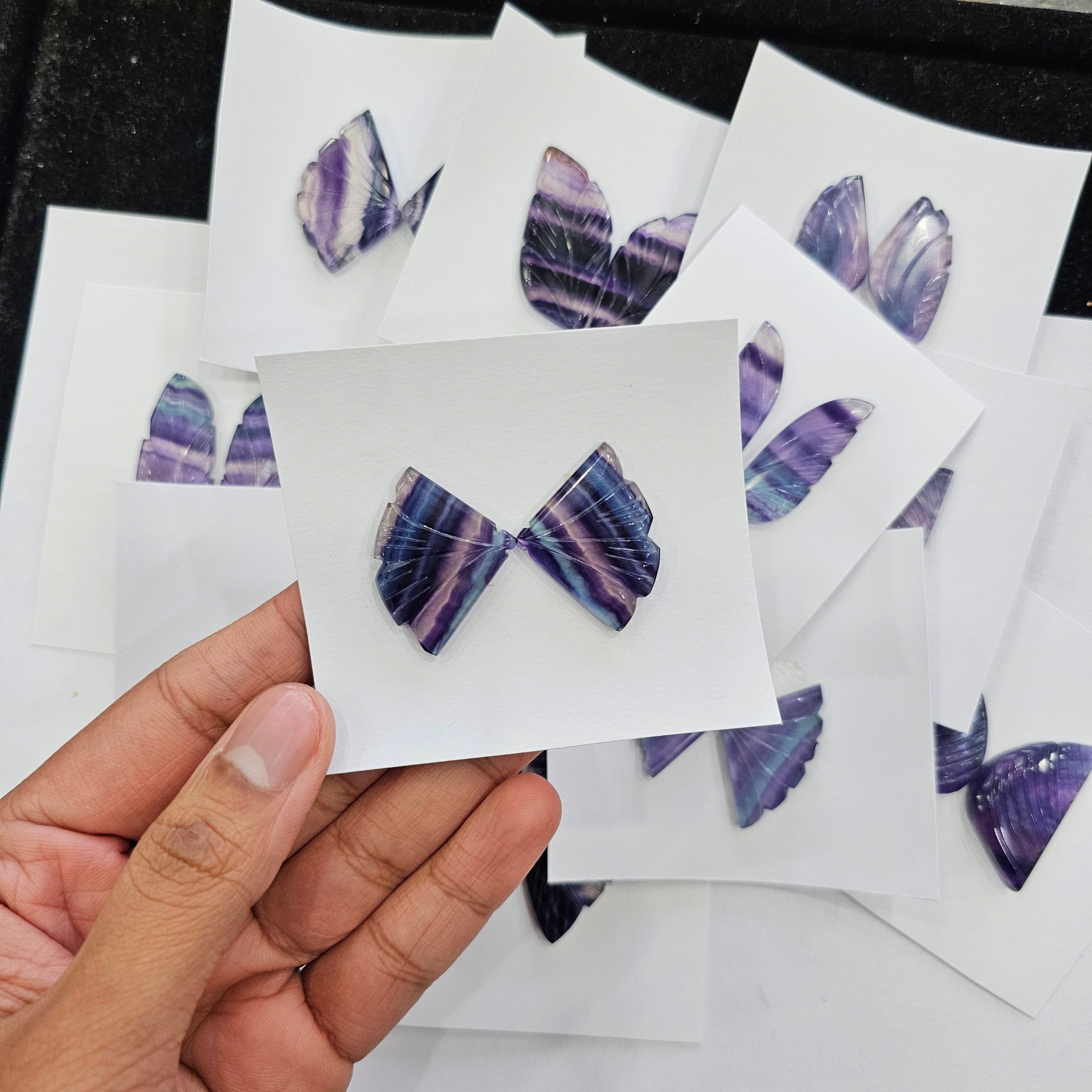1 Card of Natural Butterfly Flourite Stone Pair Carved - The LabradoriteKing