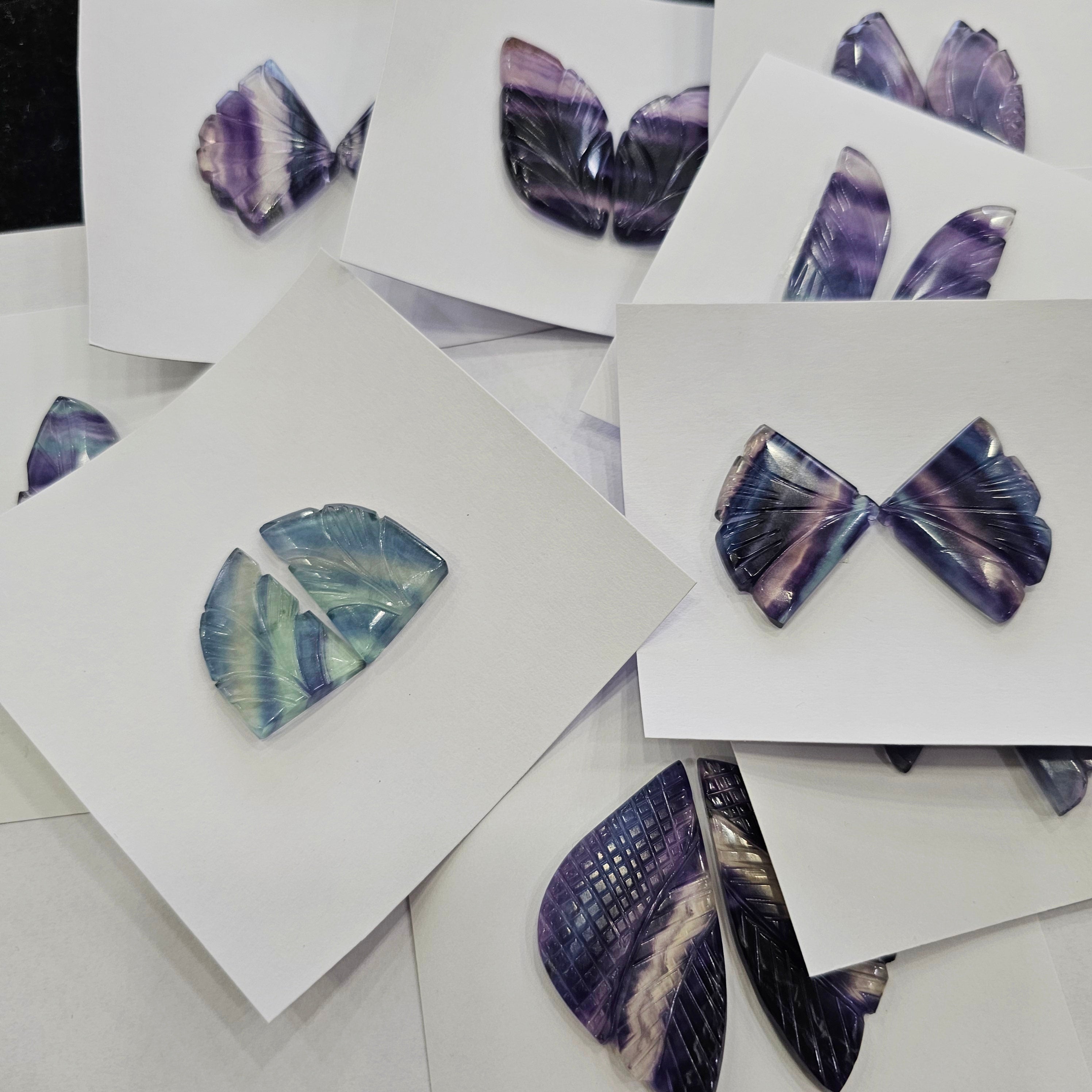 1 Card of Natural Butterfly Flourite Stone Pair Carved - The LabradoriteKing