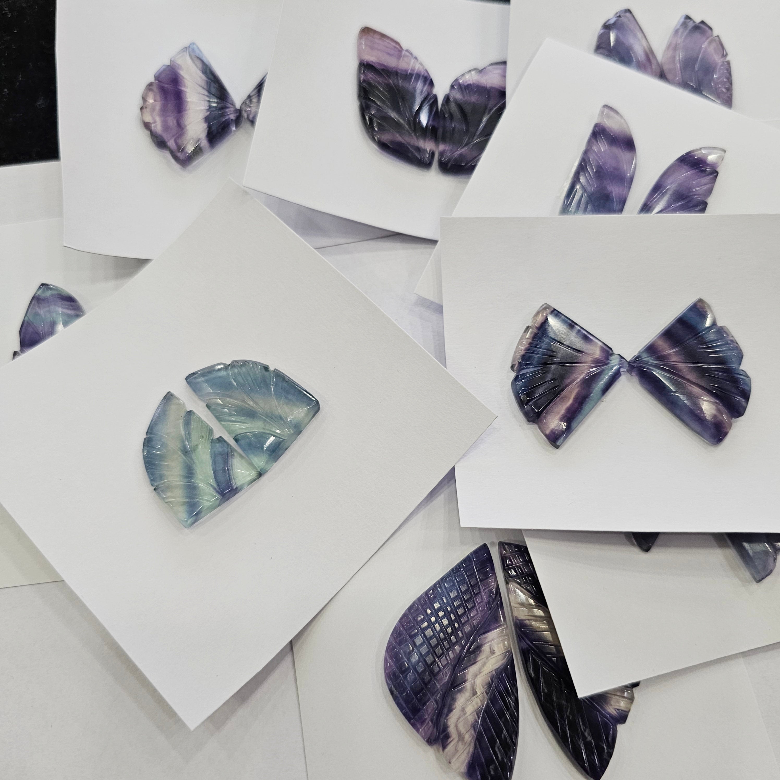 1 Card of Natural Butterfly Flourite Stone Pair Carved - The LabradoriteKing