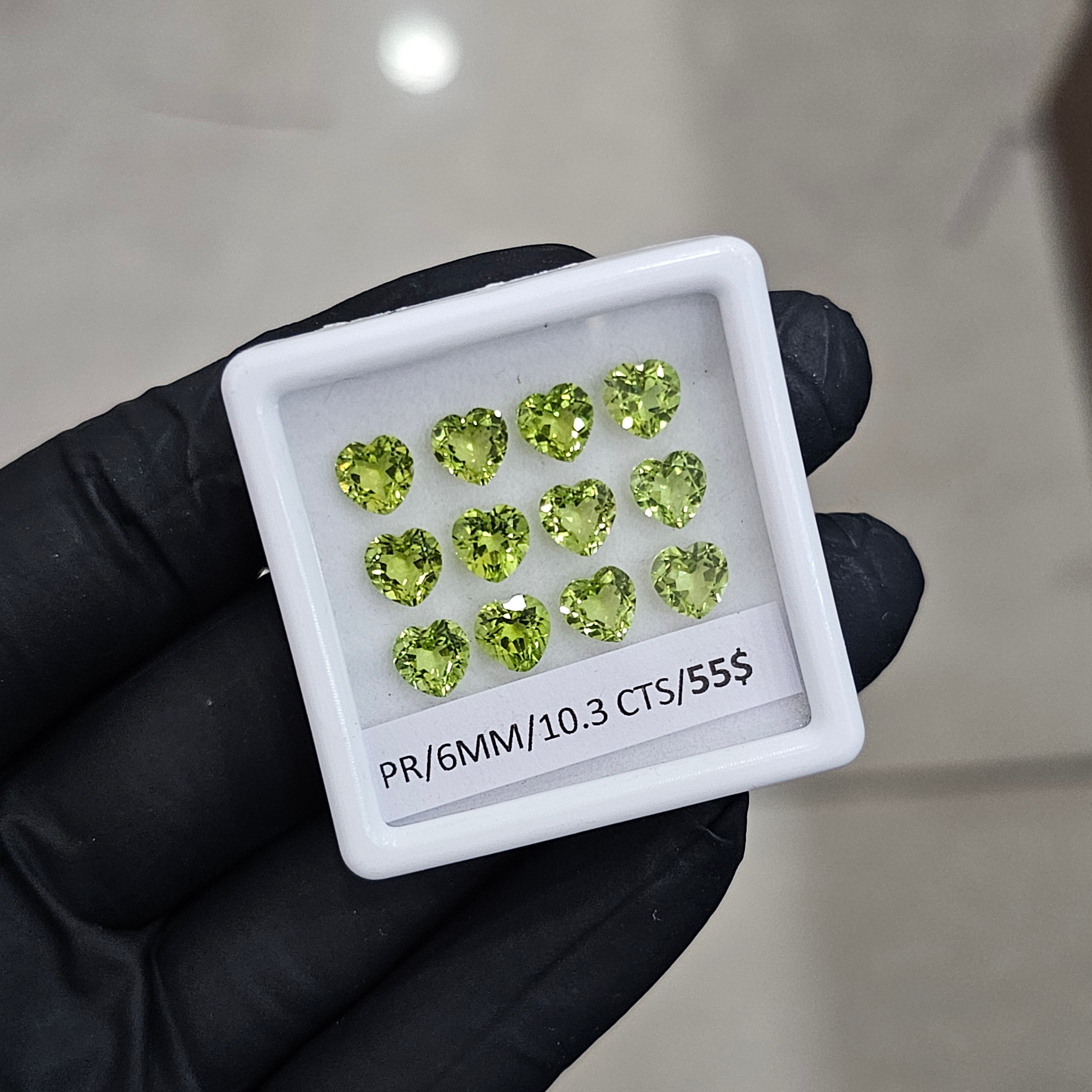 12 Pcs Of Natural Peridot Faceted | Shape: Heart | Size: 6mm - The LabradoriteKing