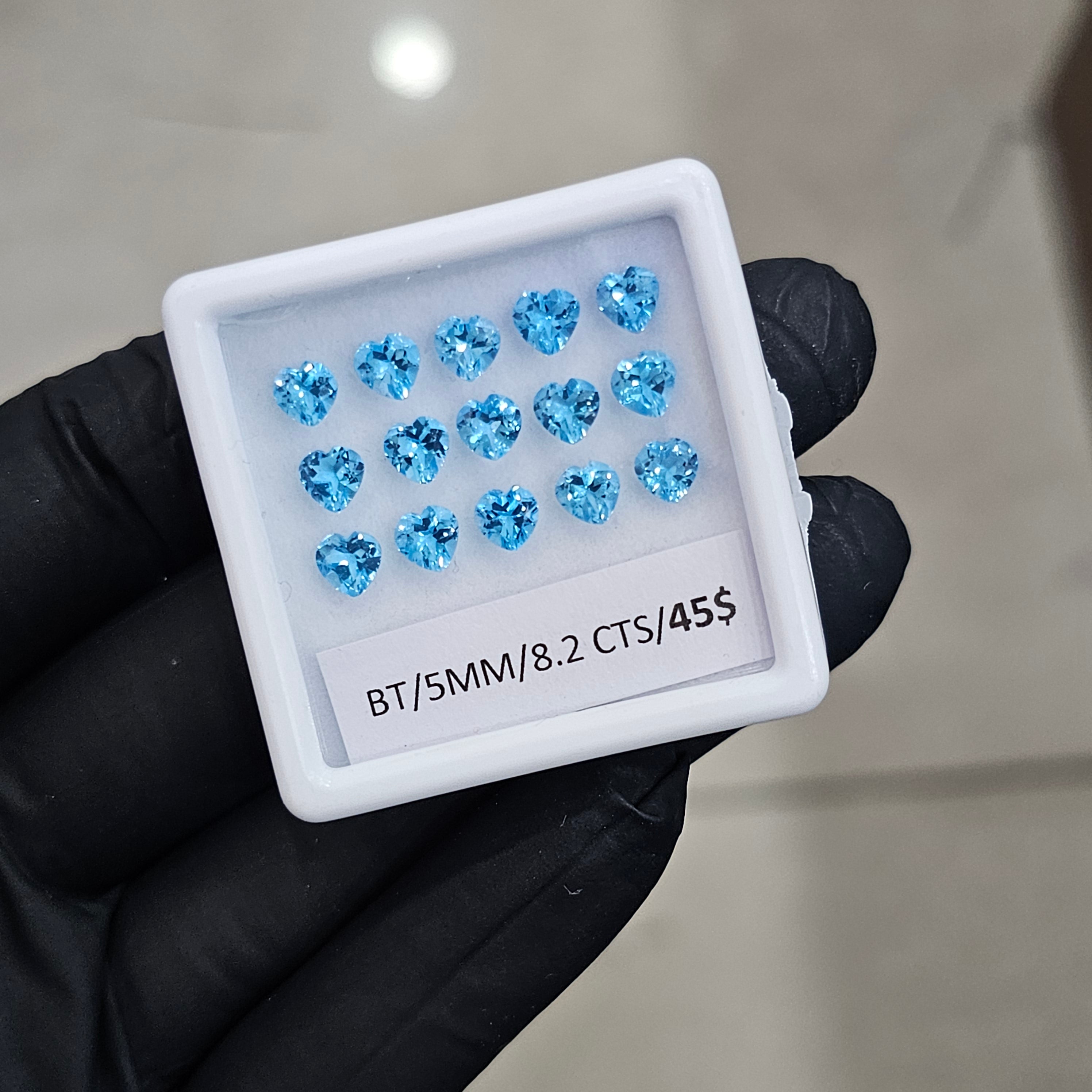 15 Pcs Of Natural Blue Topaz Faceted | Shape: Heart | Size: 5mm - The LabradoriteKing