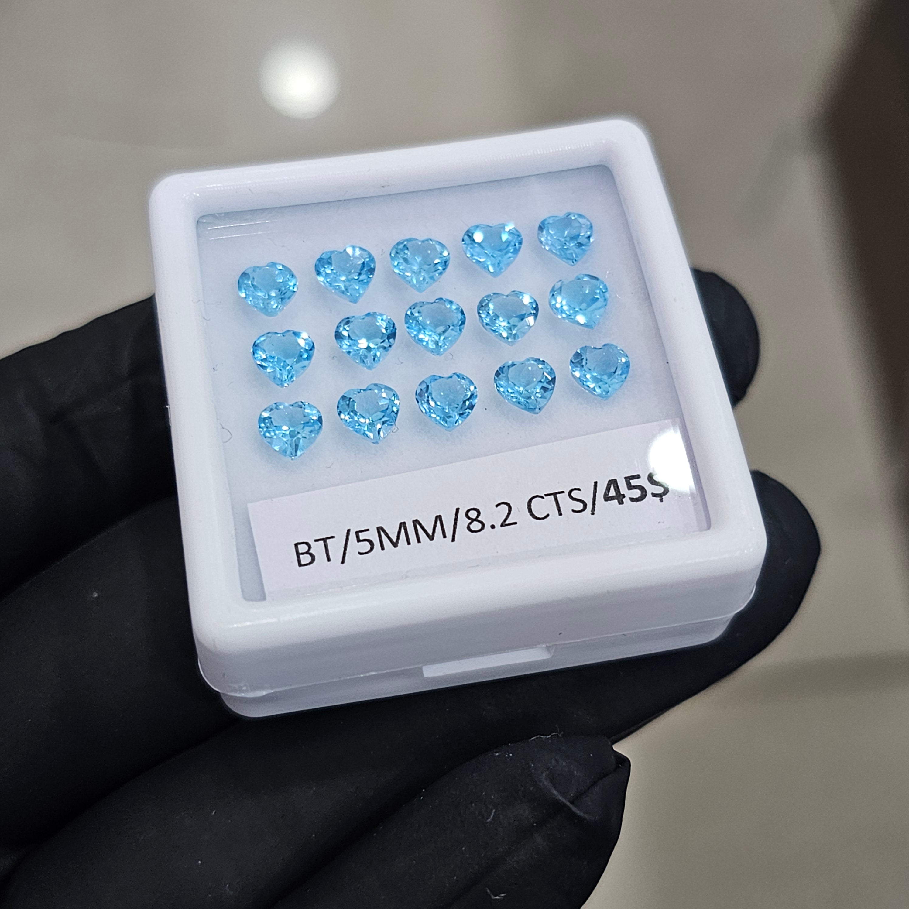 15 Pcs Of Natural Blue Topaz Faceted | Shape: Heart | Size: 5mm - The LabradoriteKing