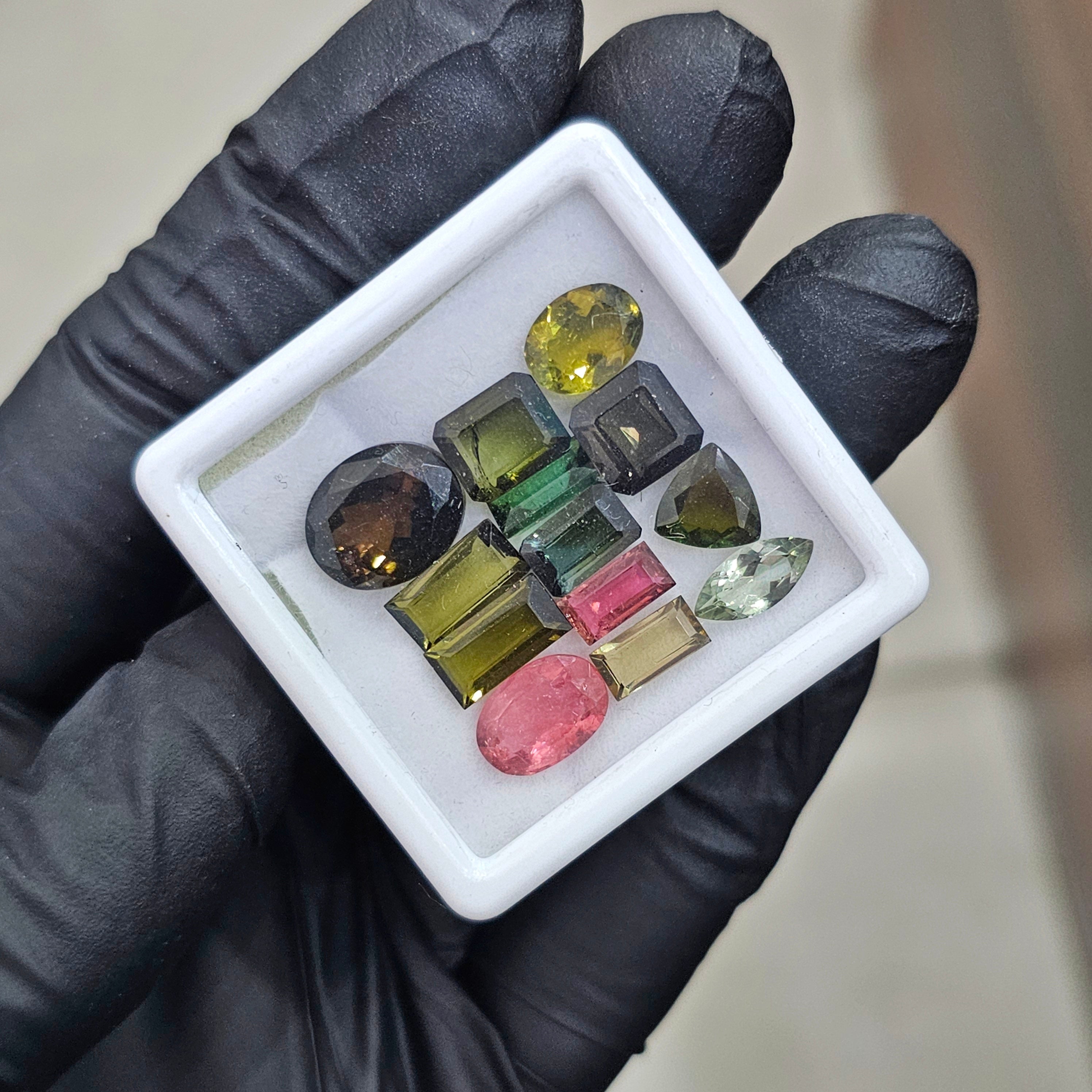 13 Pcs Natural Tourmaline Faceted | Shape: Mix| Size: 7-12mm - The LabradoriteKing