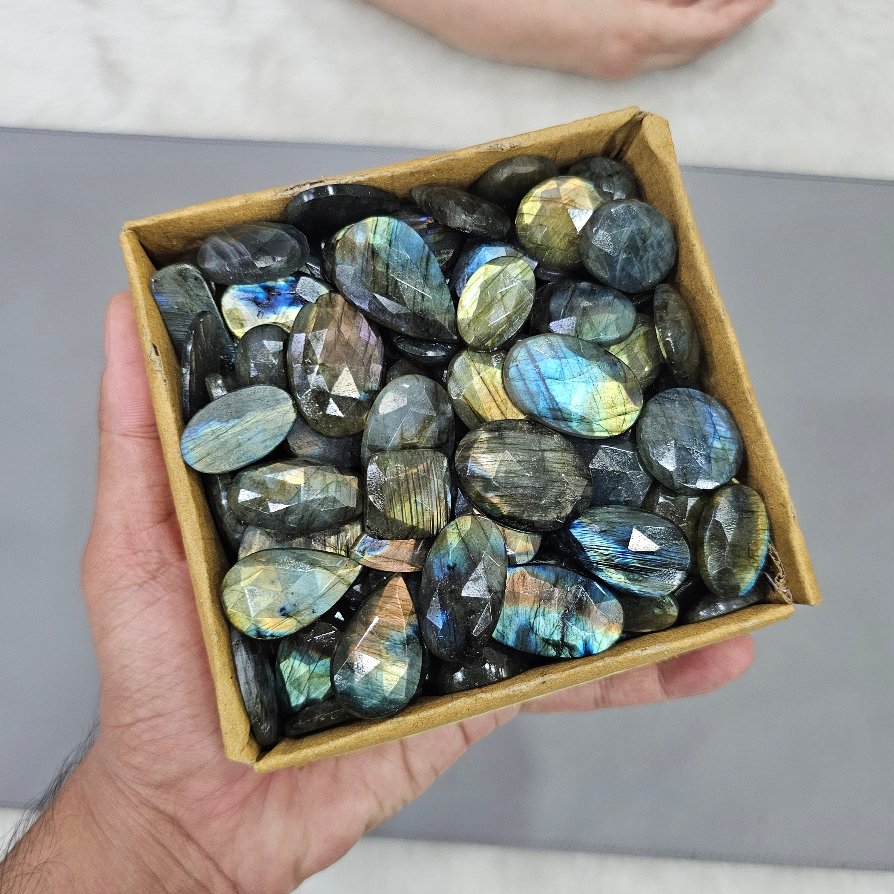 50 of Labradorite Rosecuts with flat backs | 17 to 30mm - The LabradoriteKing