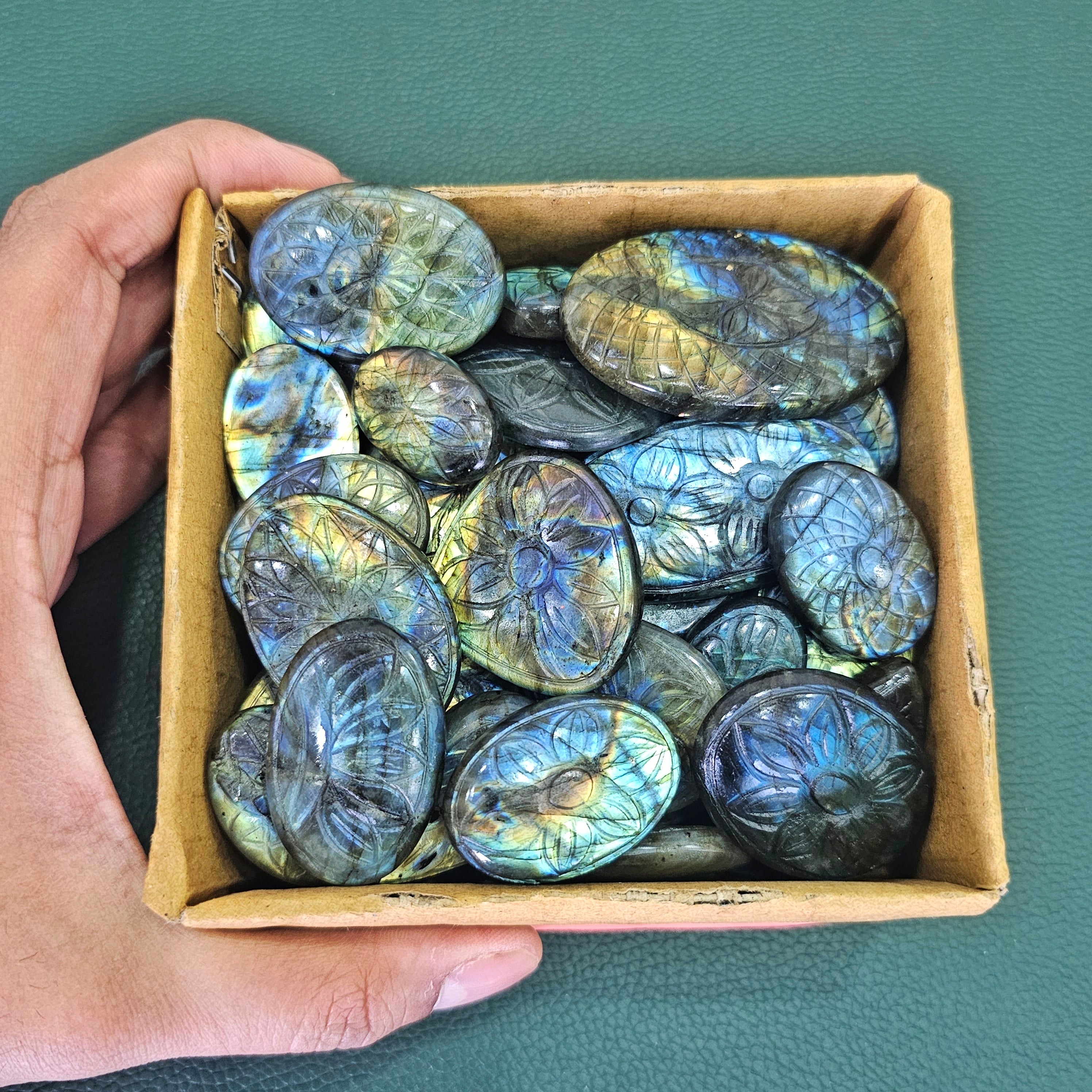 500 Grams of Carved Labradorite Cabochons | 35-45 pieced - The LabradoriteKing