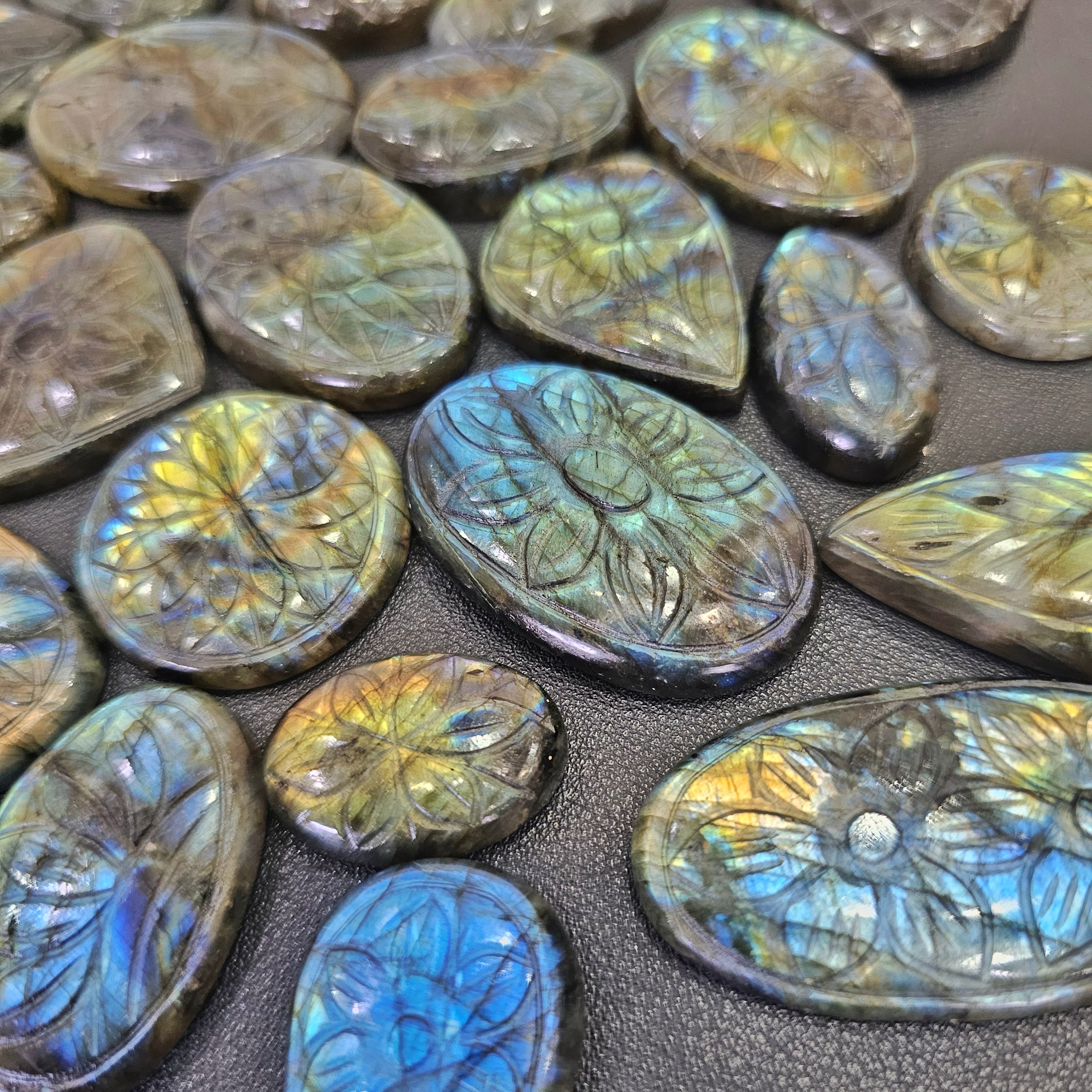 500 Grams of Carved Labradorite Cabochons | 35-45 pieced - The LabradoriteKing