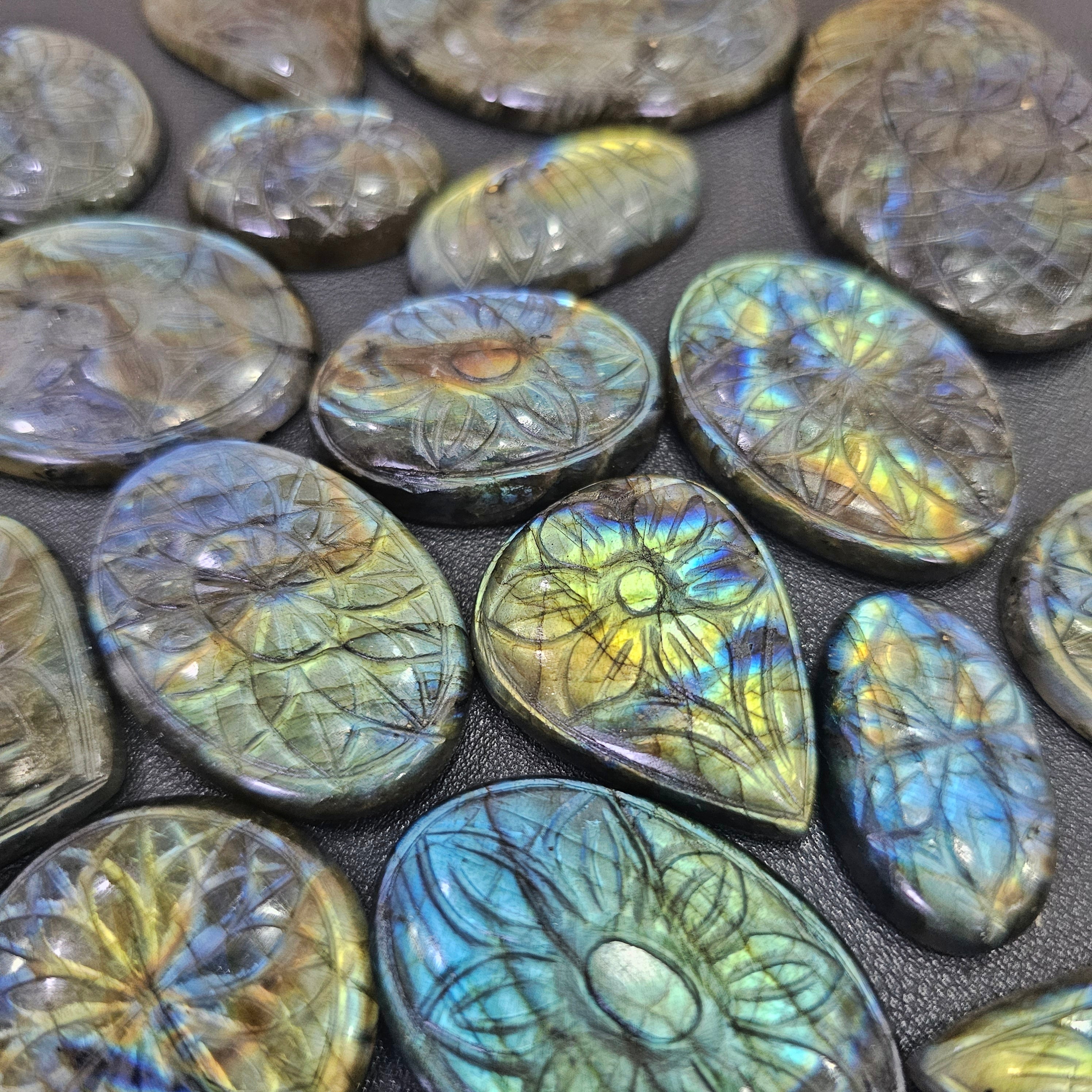 500 Grams of Carved Labradorite Cabochons | 35-45 pieced - The LabradoriteKing