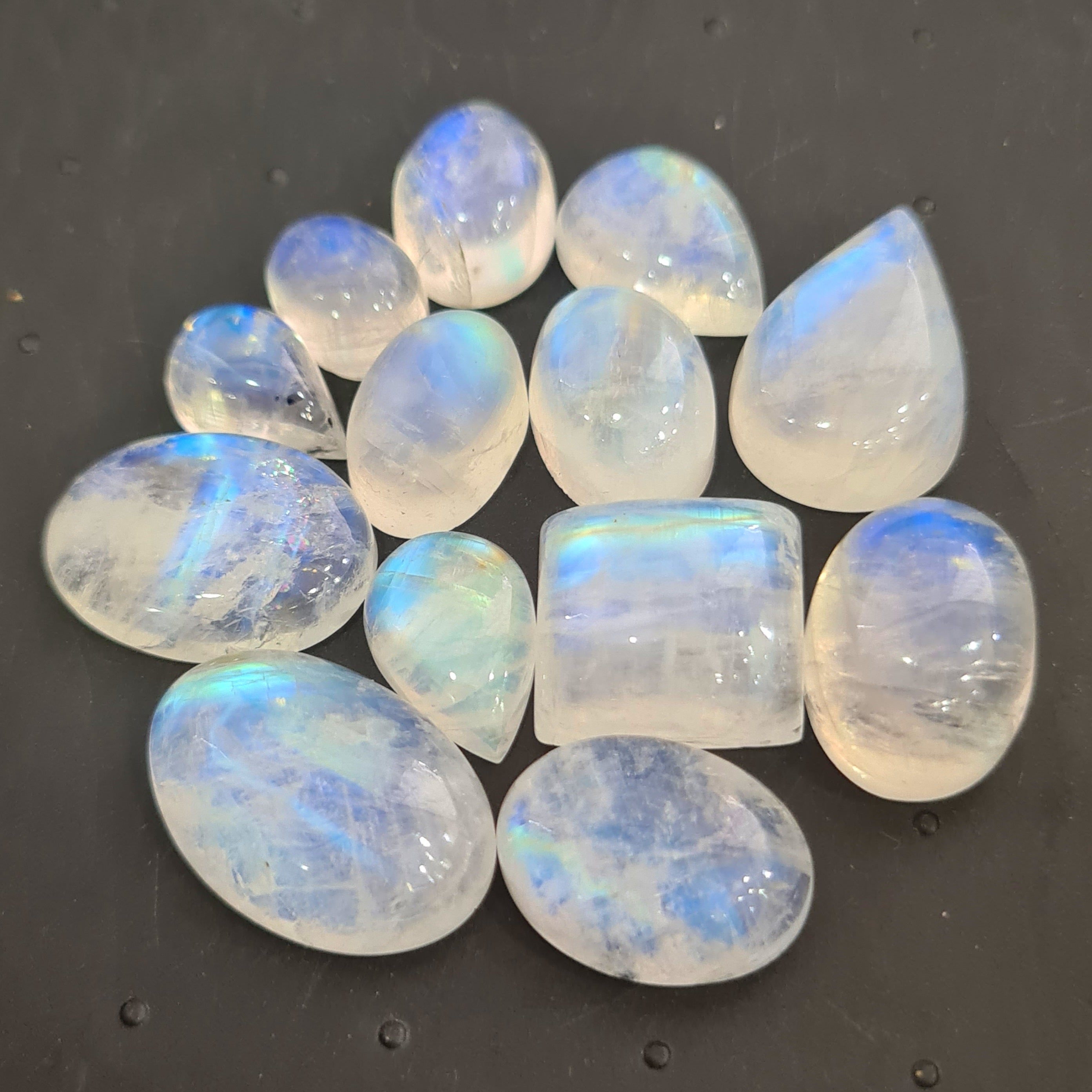 13 Pcs Natural Moonstone Cabochon | Mix Shape | Size: 10-20mm - The LabradoriteKing