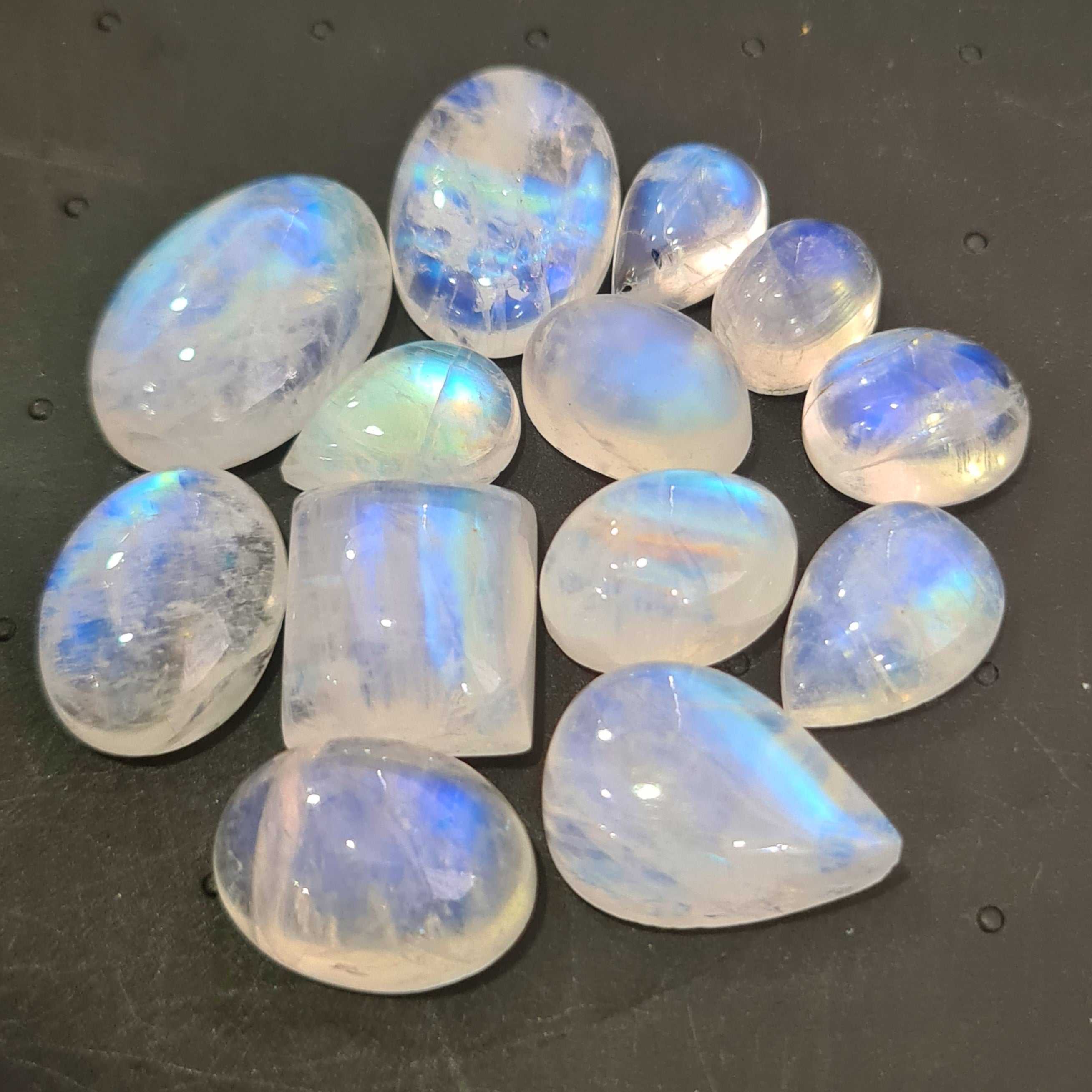 13 Pcs Natural Moonstone Cabochon | Mix Shape | Size: 10-20mm - The LabradoriteKing