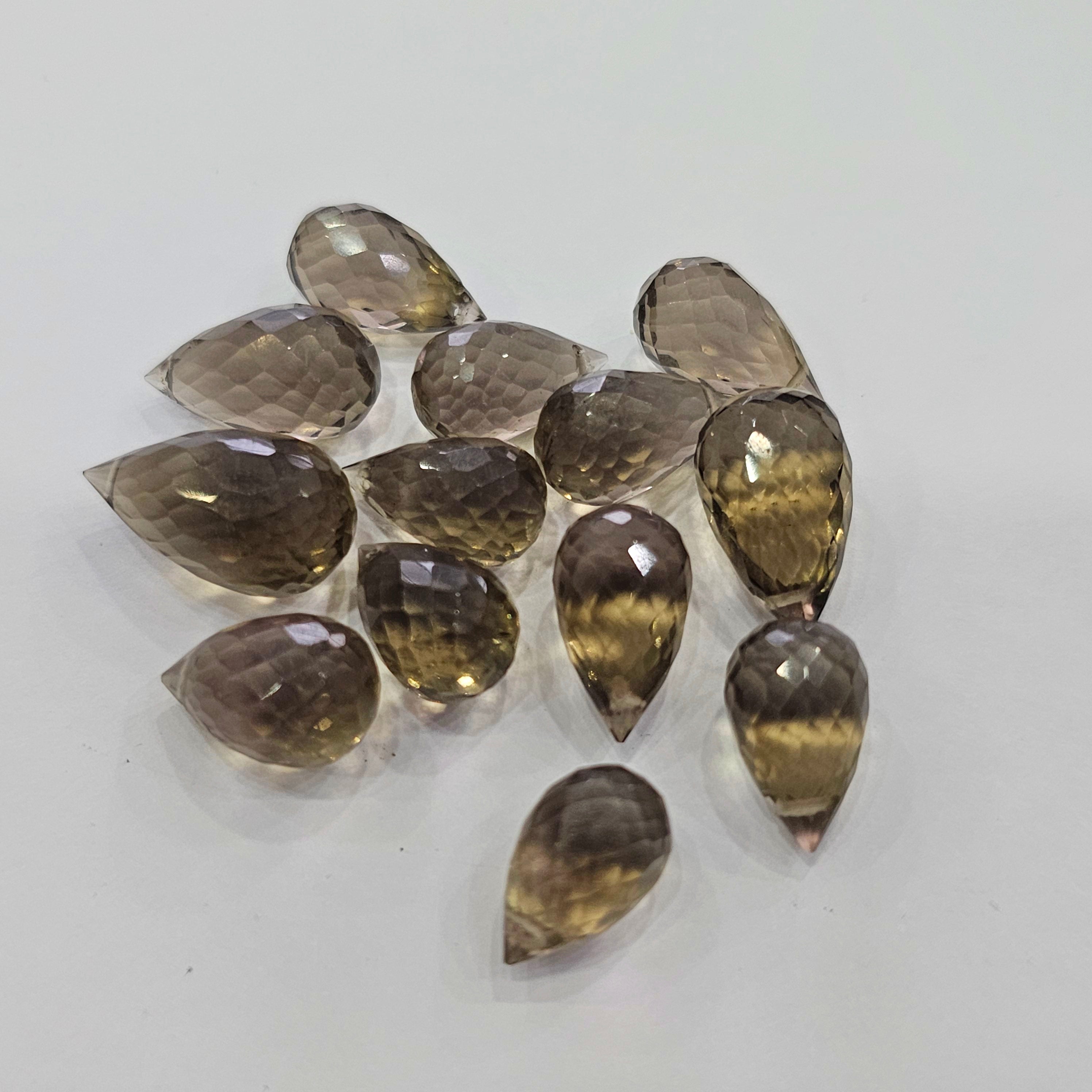 13Pcs Natural  Smoky Quartz Drilled Faceted Drops | Drops | Size:13-16mm - The LabradoriteKing