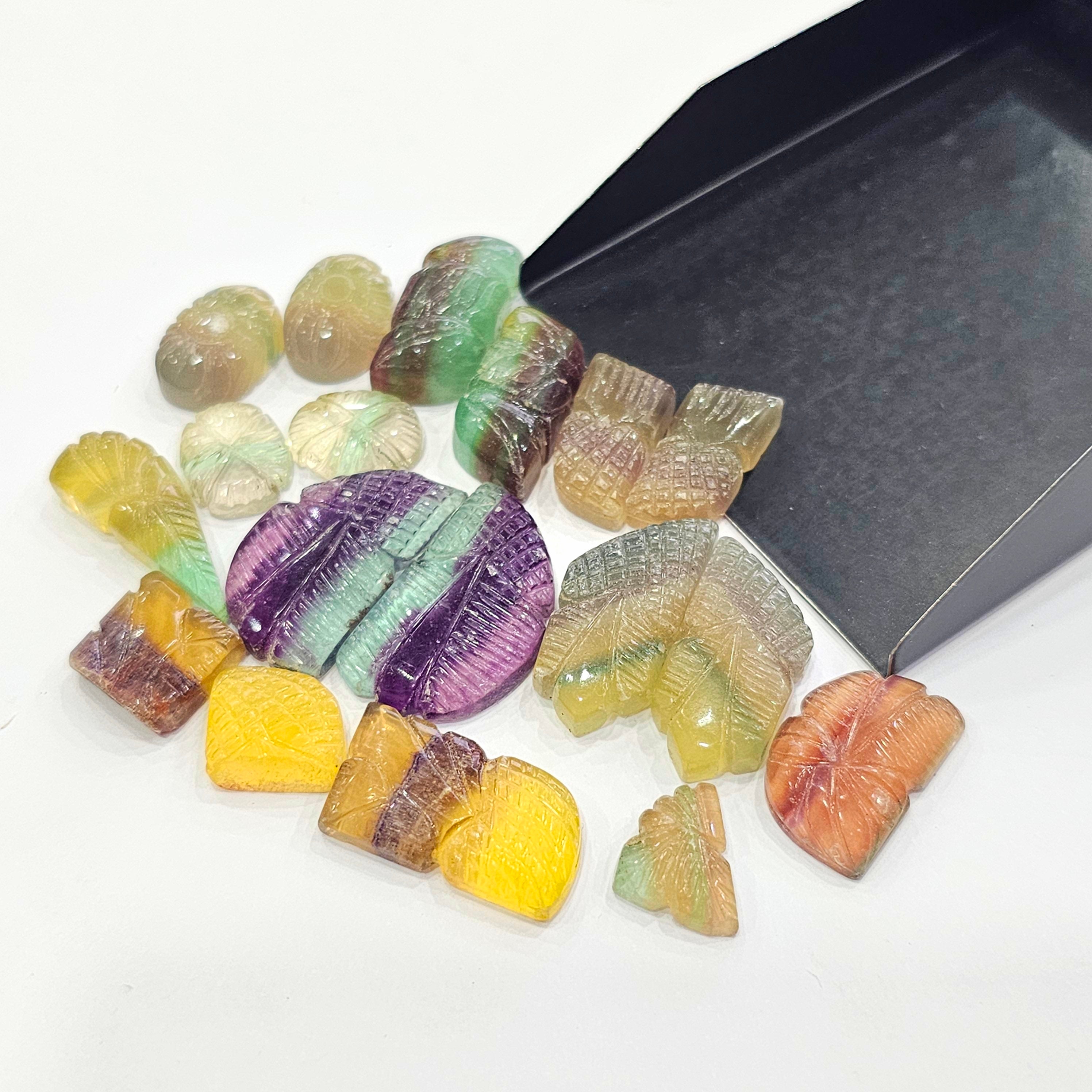 18 Natural Flourite Stone Carved | Size: 11-25mm - The LabradoriteKing
