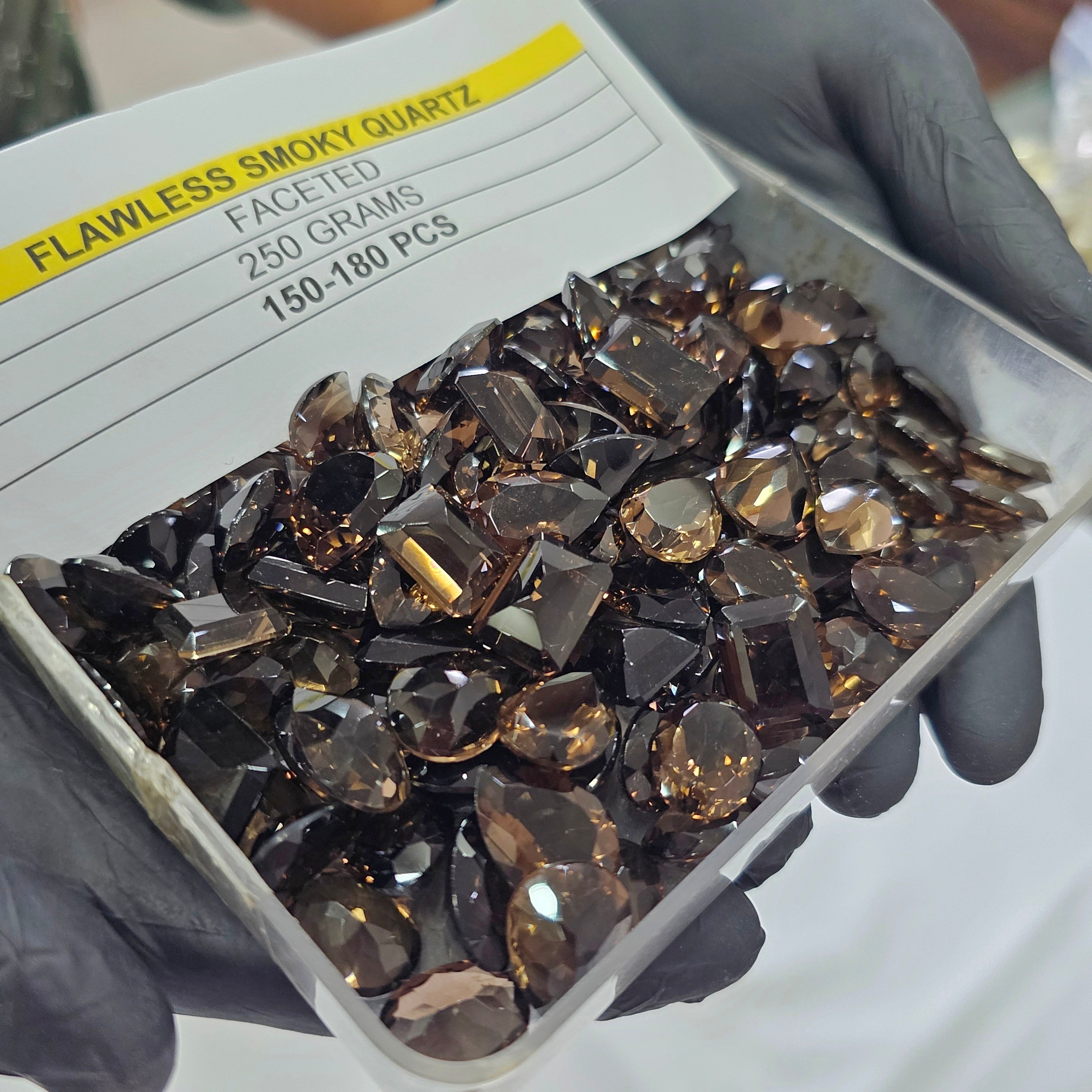 250 Grams of Flawless Smoky Quartz Facets | 12–18mm | 150–180 Pcs | Mixed Shapes - The LabradoriteKing