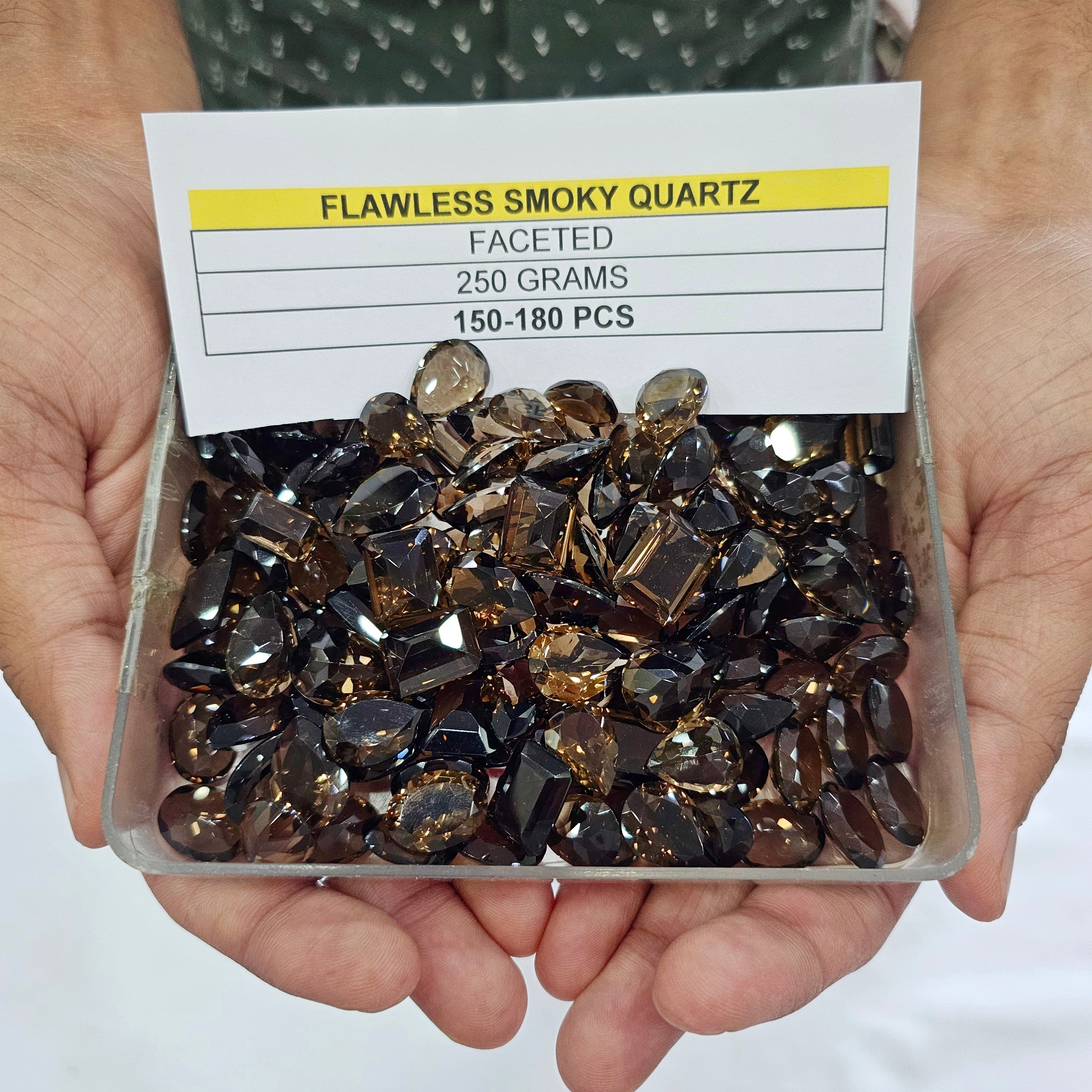 250 Grams of Flawless Smoky Quartz Facets | 12–18mm | 150–180 Pcs | Mixed Shapes - The LabradoriteKing