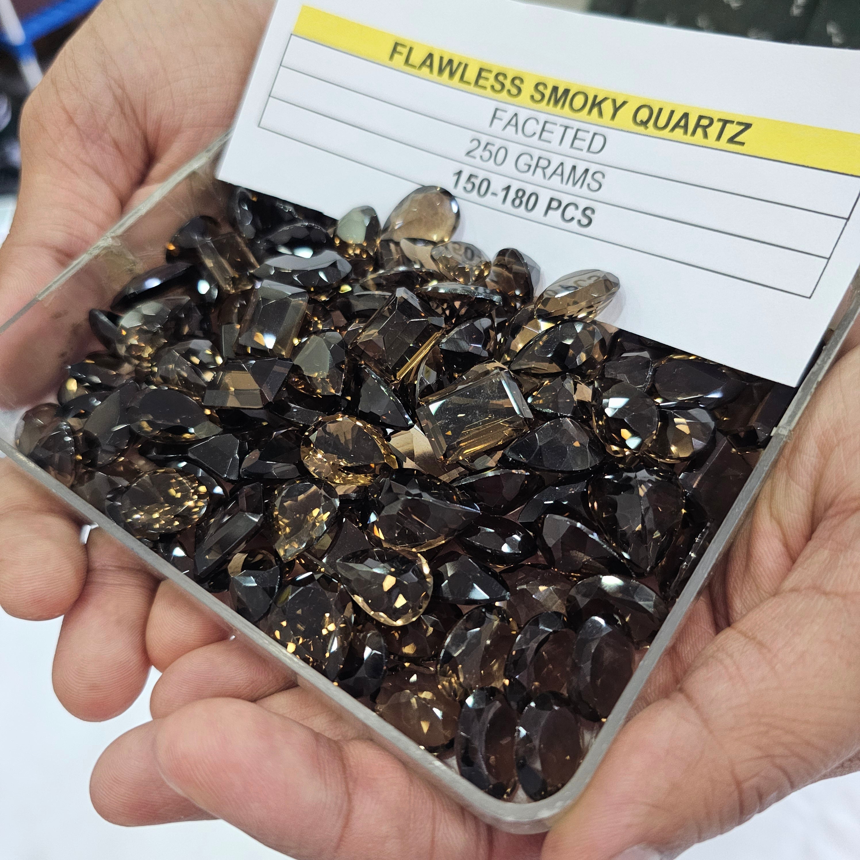 250 Grams of Flawless Smoky Quartz Facets | 12–18mm | 150–180 Pcs | Mixed Shapes - The LabradoriteKing