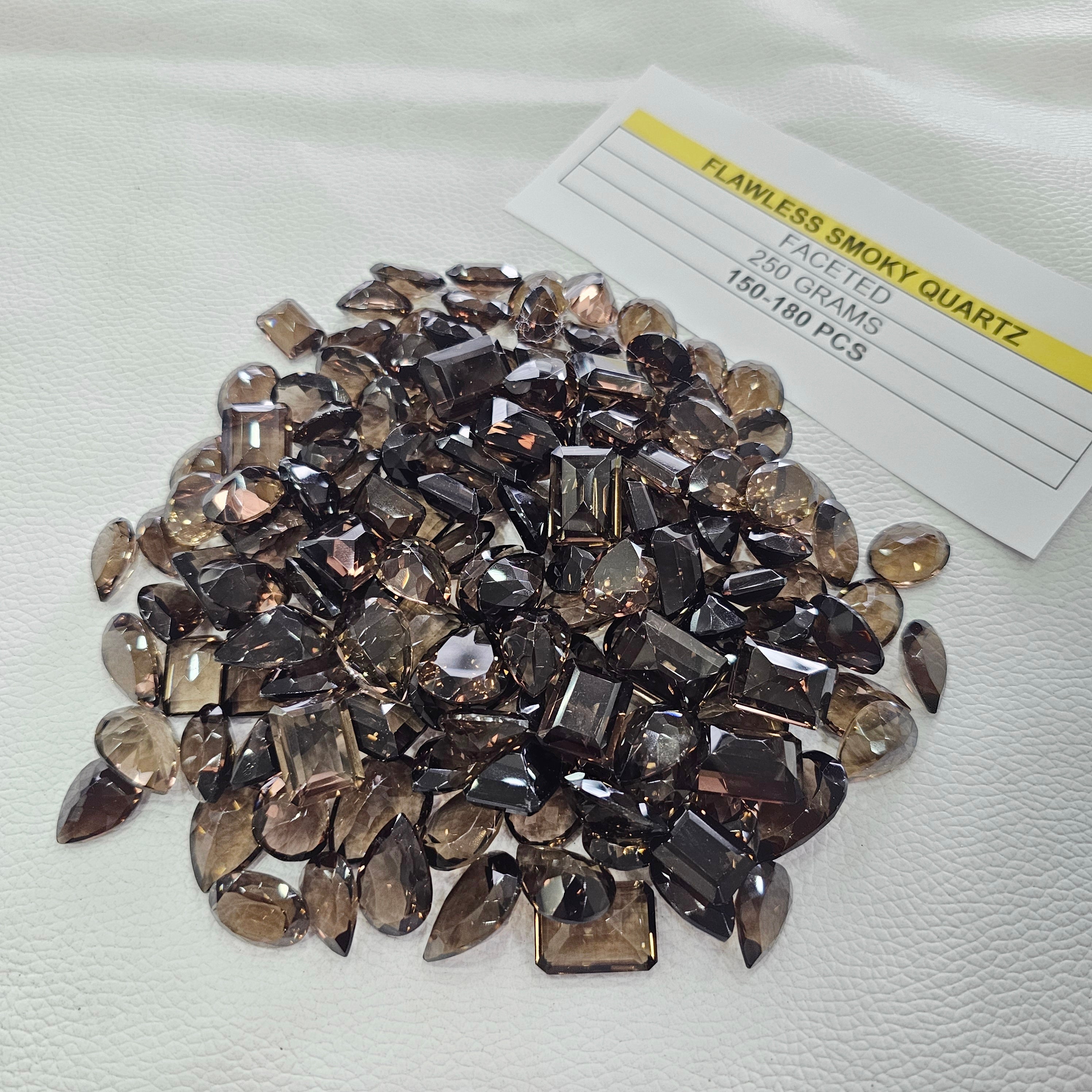 250 Grams of Flawless Smoky Quartz Facets | 12–18mm | 150–180 Pcs | Mixed Shapes - The LabradoriteKing