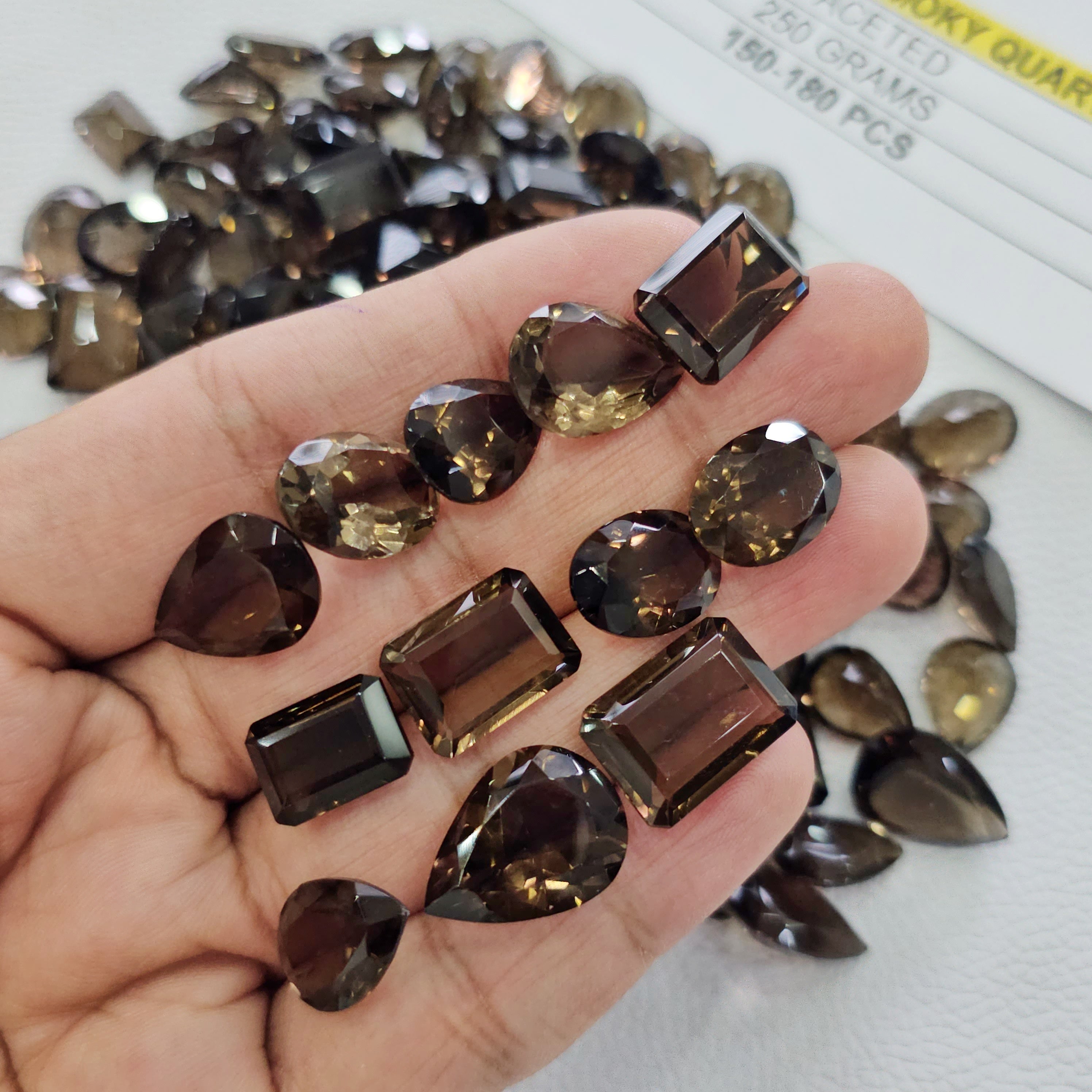 250 Grams of Flawless Smoky Quartz Facets | 12–18mm | 150–180 Pcs | Mixed Shapes - The LabradoriteKing