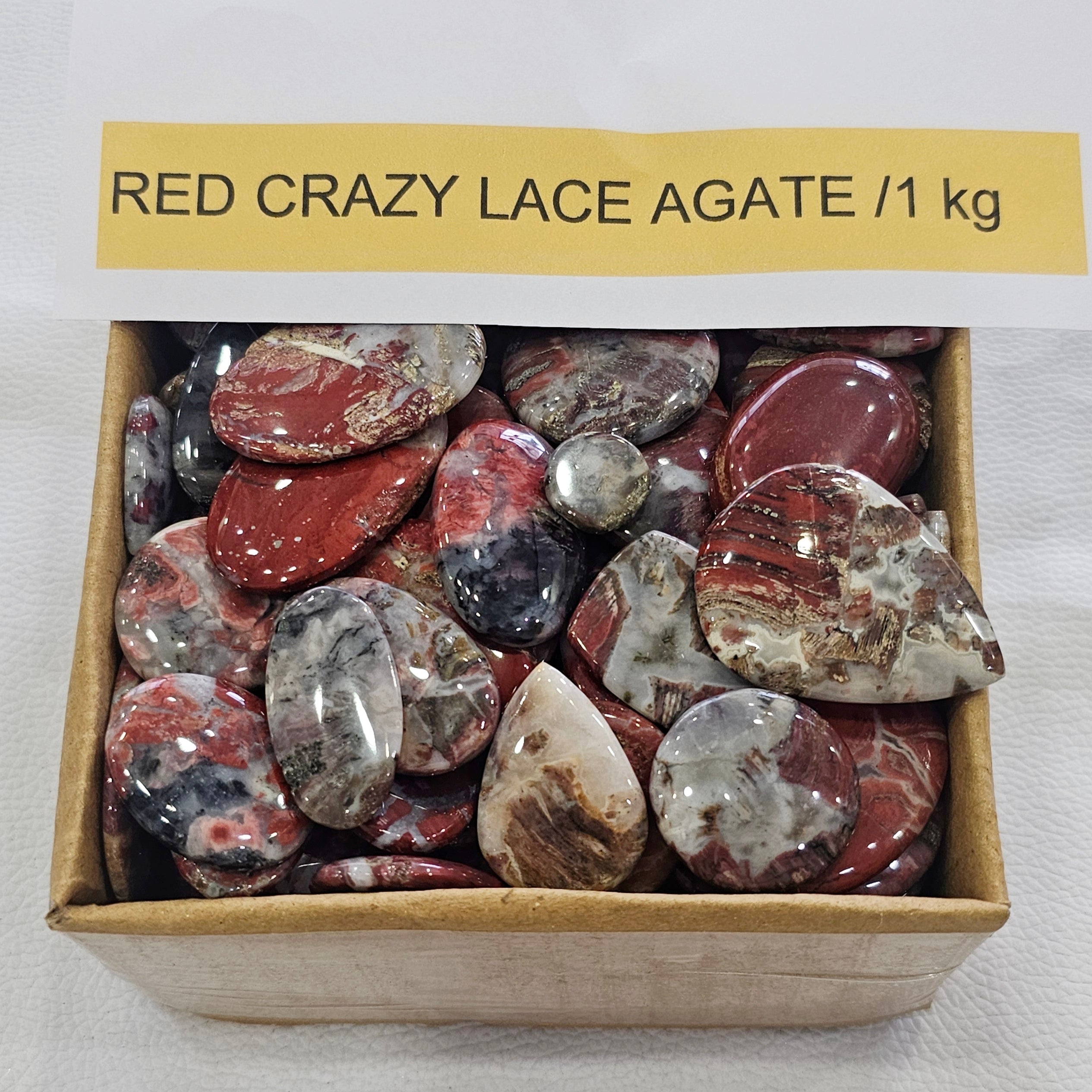 1KG Natural Red Crazy Lace Agate Cabochons | 15–40mm | 170–190 Pcs | Unique Natural Patterns - The LabradoriteKing