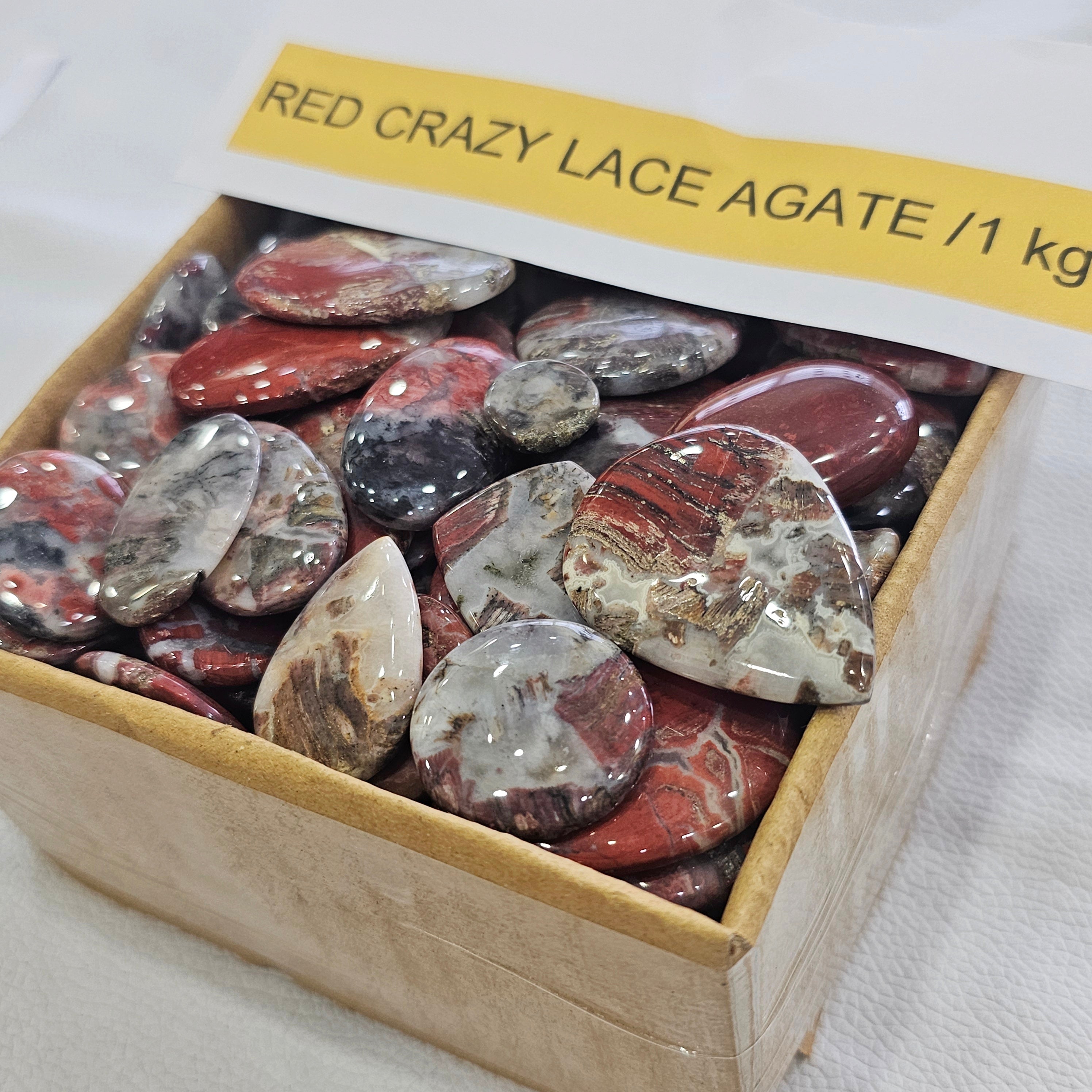 1KG Natural Red Crazy Lace Agate Cabochons | 15–40mm | 170–190 Pcs | Unique Natural Patterns - The LabradoriteKing