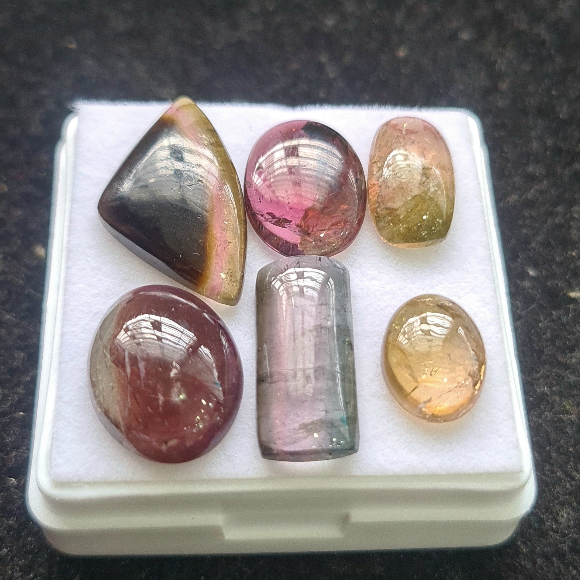 6 Pcs Natural Tourmaline Cabochon |Mix| Size: 22-11mm - The LabradoriteKing