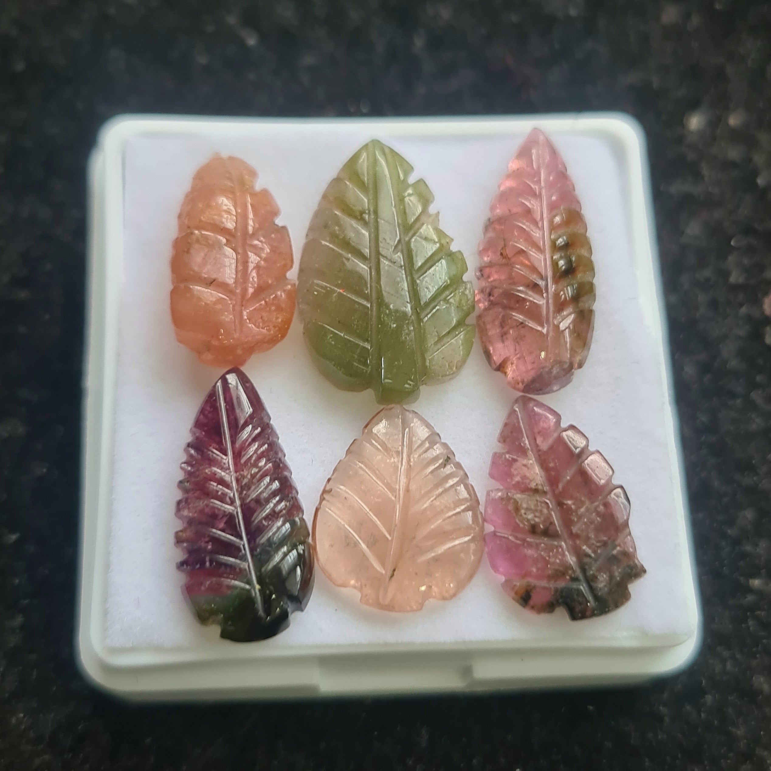 6 Pcs Natural Tourmaline Leaf Carved |Pear| Size: 14-21mm - The LabradoriteKing