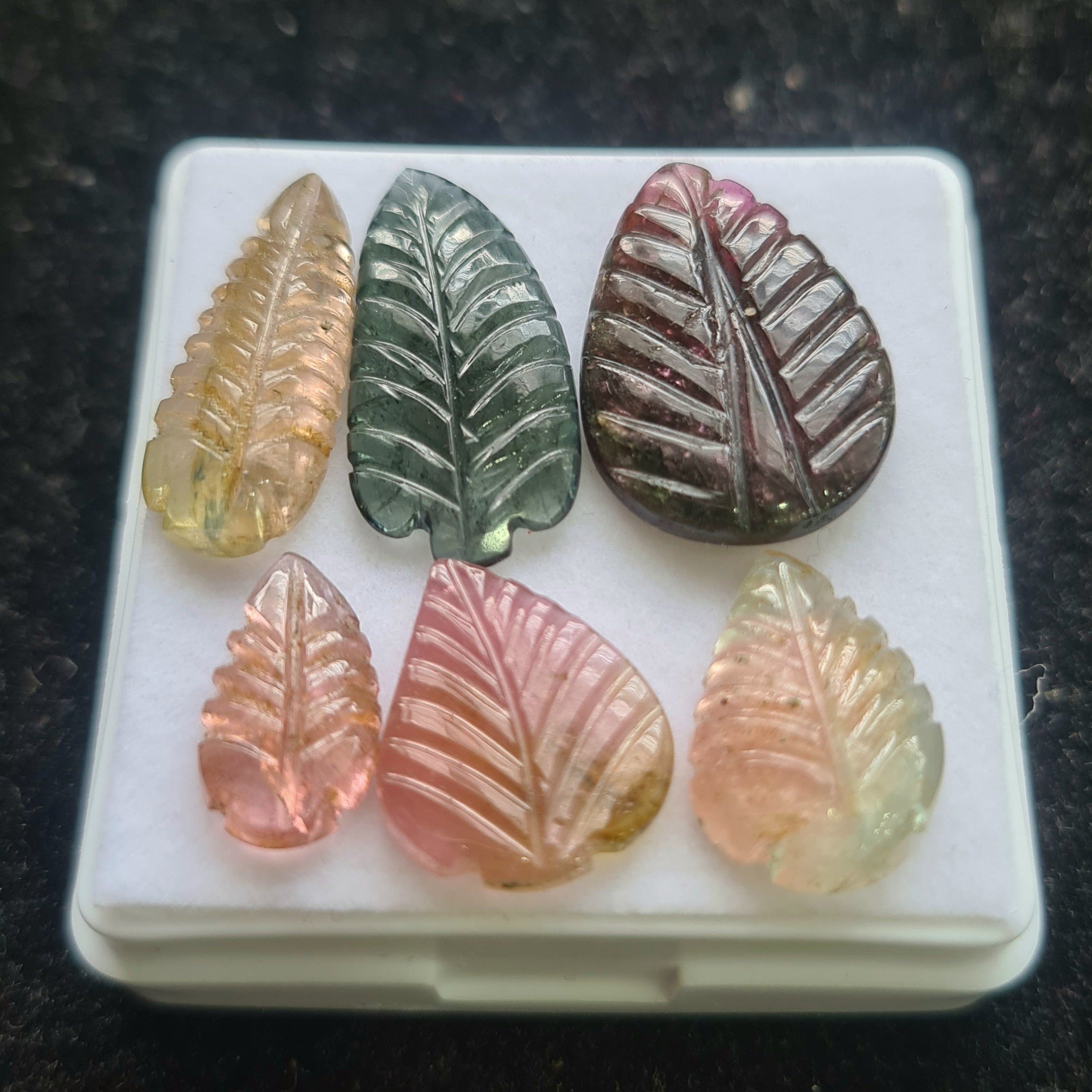 6 Pcs Natural Tourmaline Leaf Carved |Pear| Size: 13-21mm - The LabradoriteKing