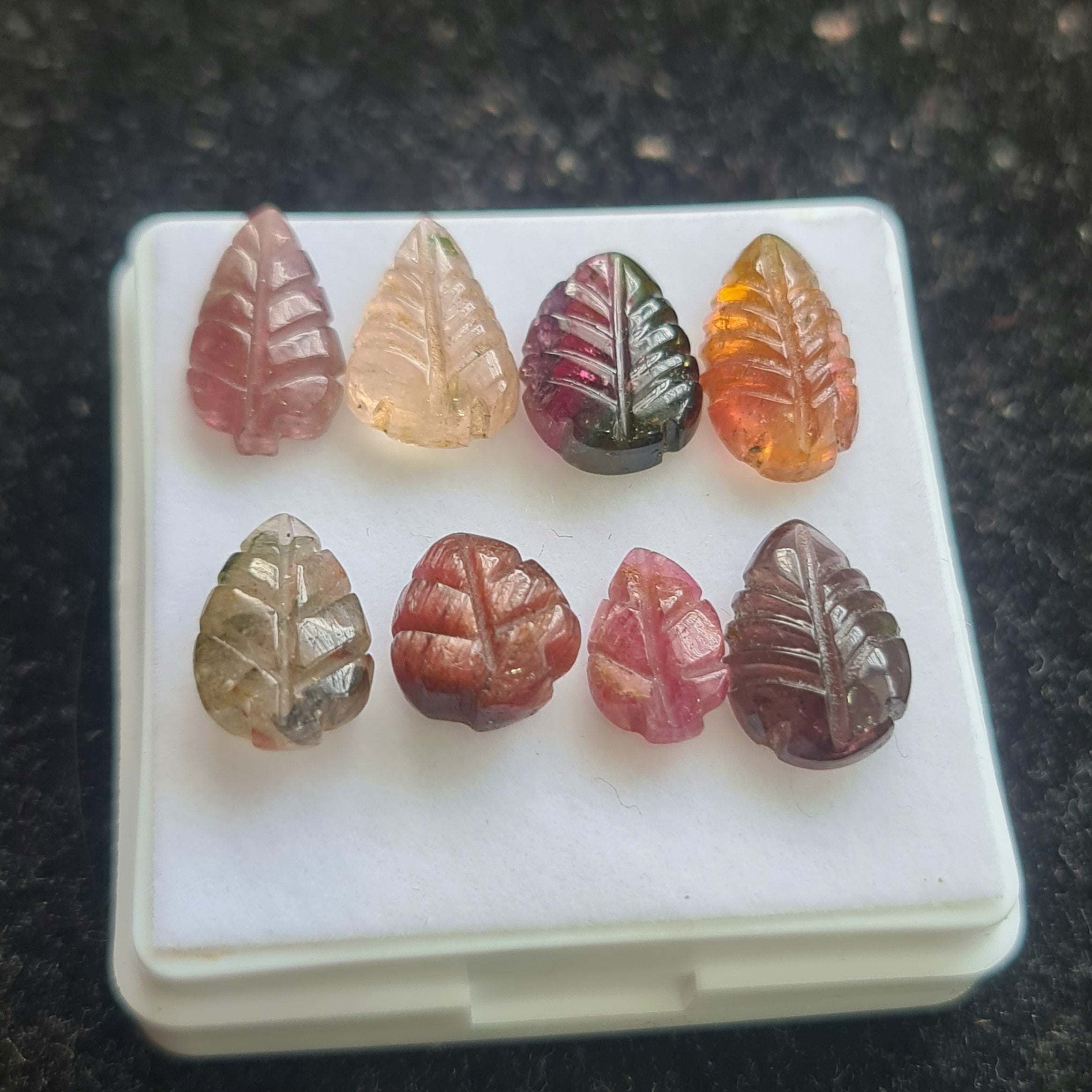 8 Pcs Natural Tourmaline Leaf Carved |Pear| Size: 10-14mm - The LabradoriteKing