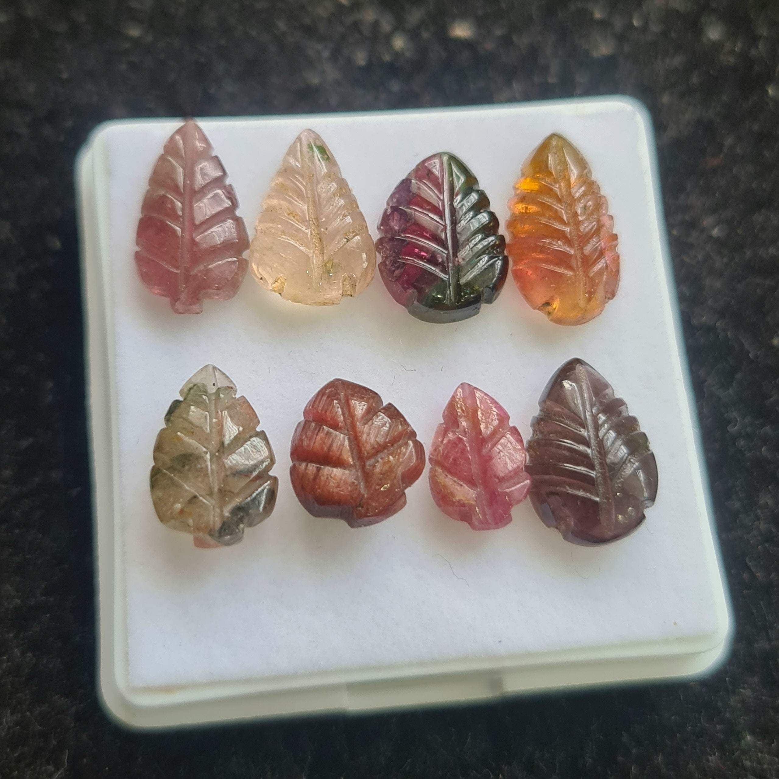 8 Pcs Natural Tourmaline Leaf Carved |Pear| Size: 10-14mm - The LabradoriteKing
