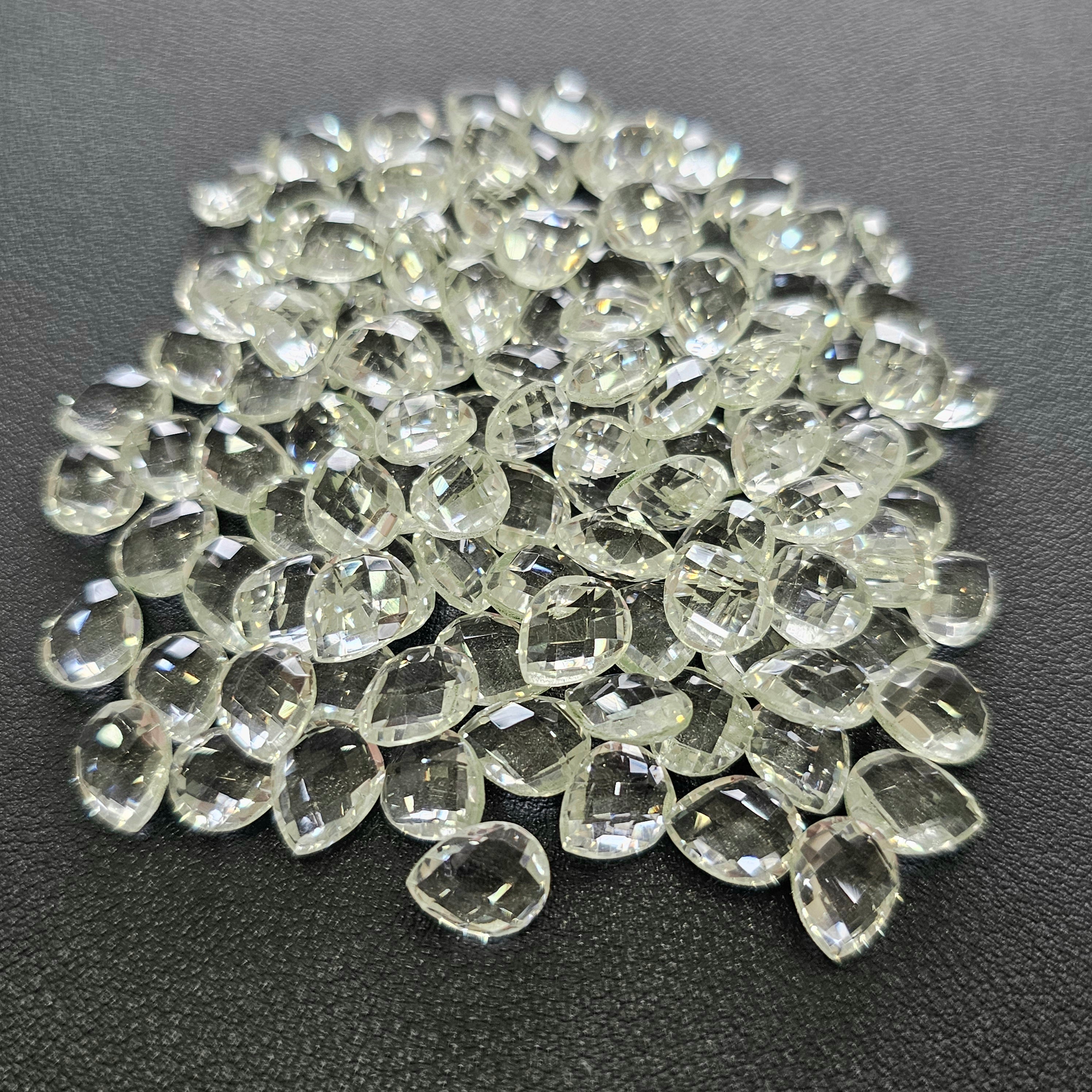 30 Pcs Natural Clear Quartz Checker Cut | Pear | Size: 10x8mm - The LabradoriteKing