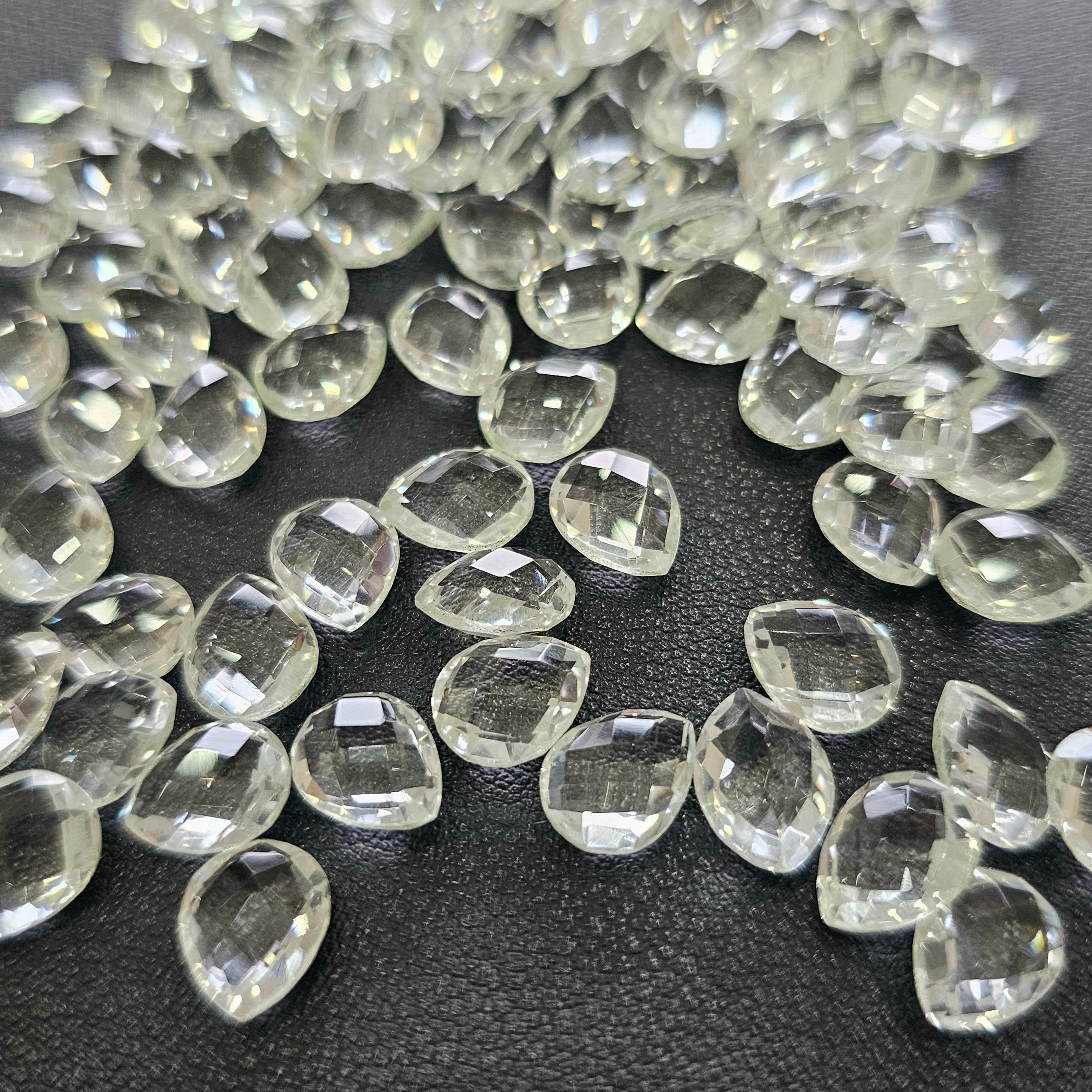 30 Pcs Natural Clear Quartz Checker Cut | Pear | Size: 10x8mm - The LabradoriteKing