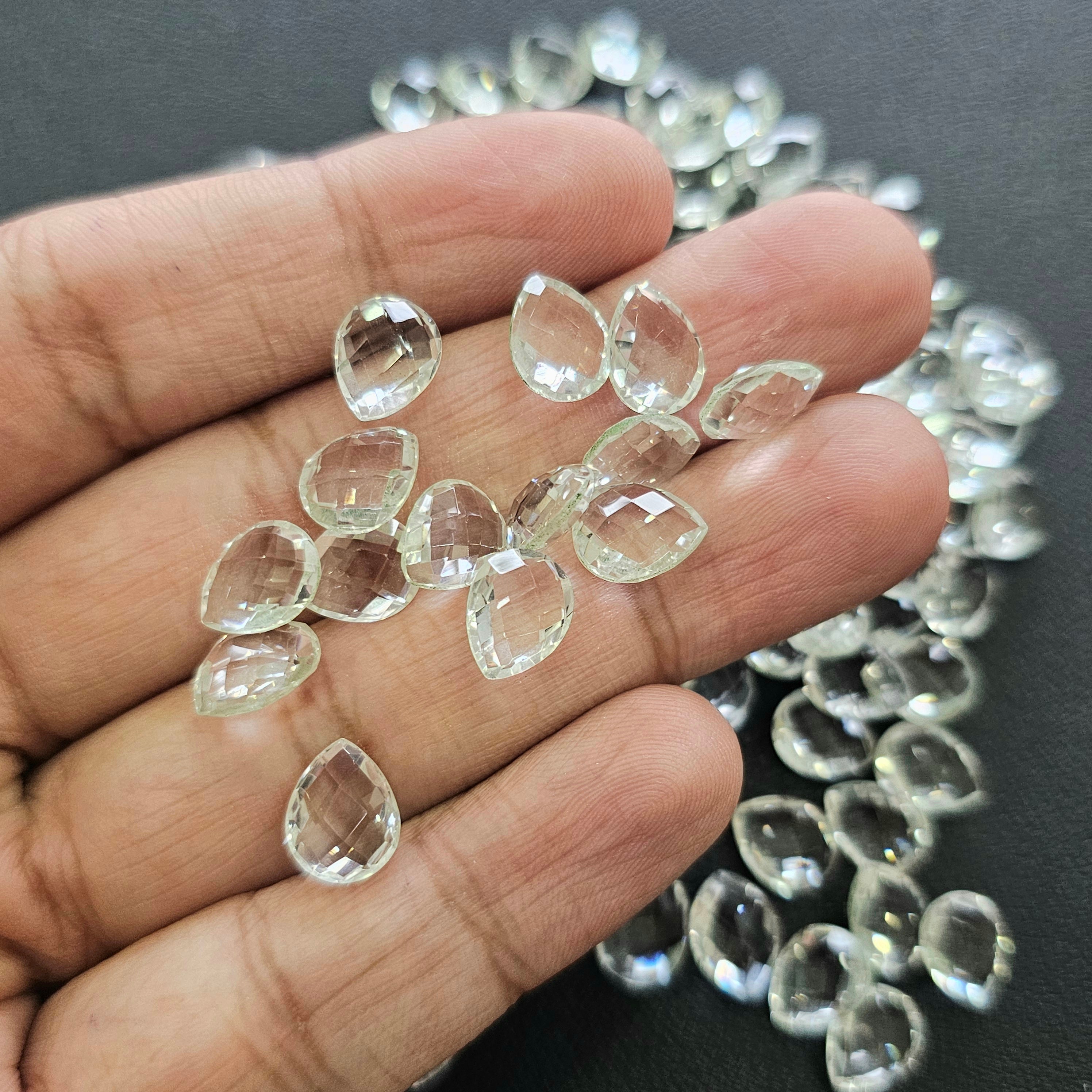 30 Pcs Natural Clear Quartz Checker Cut | Pear | Size: 10x8mm - The LabradoriteKing