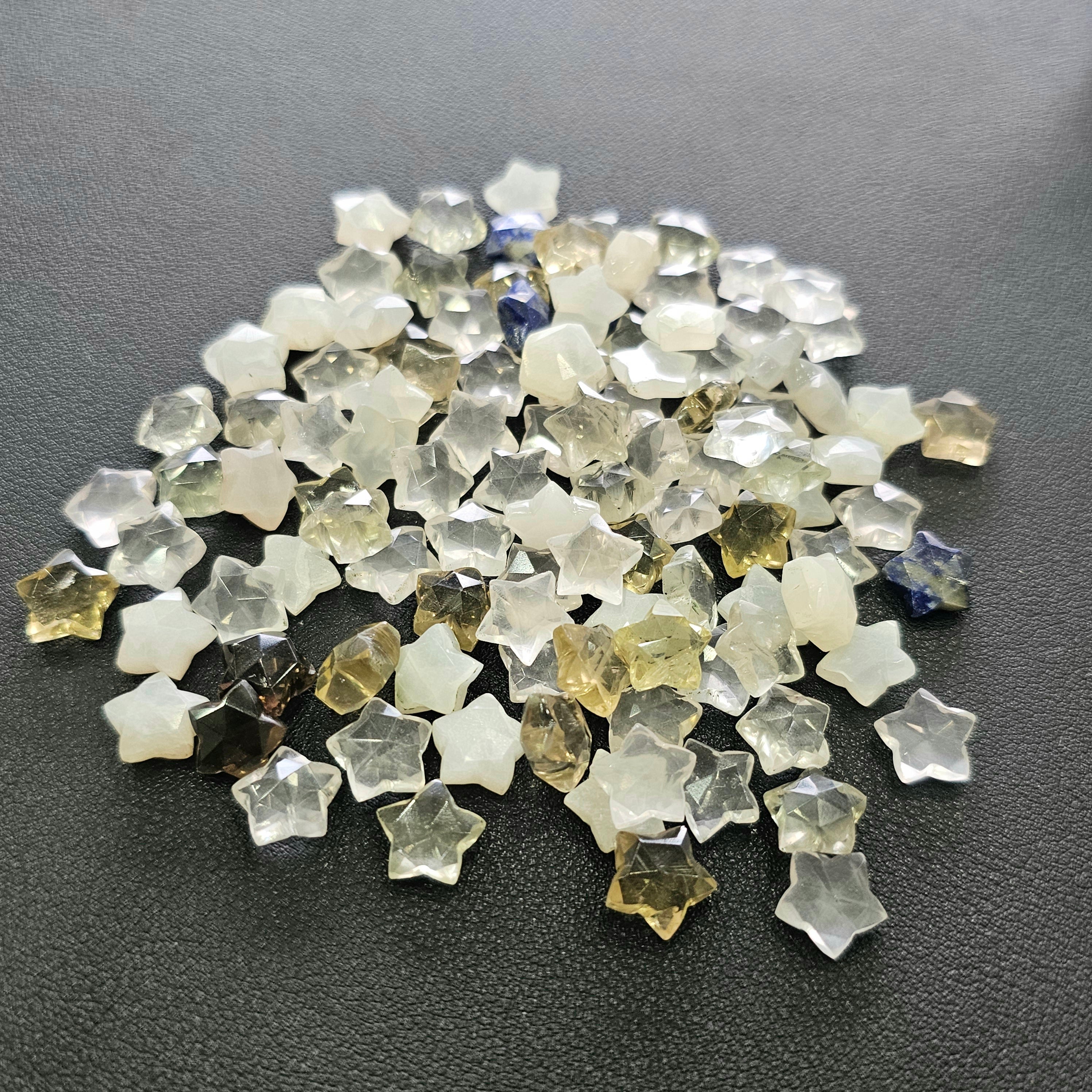 340 Carats Star Shape Moonstone, Lapis Lazuli & Crystal Carved Stones | 10mm | Handcrafted Gemstone - The LabradoriteKing