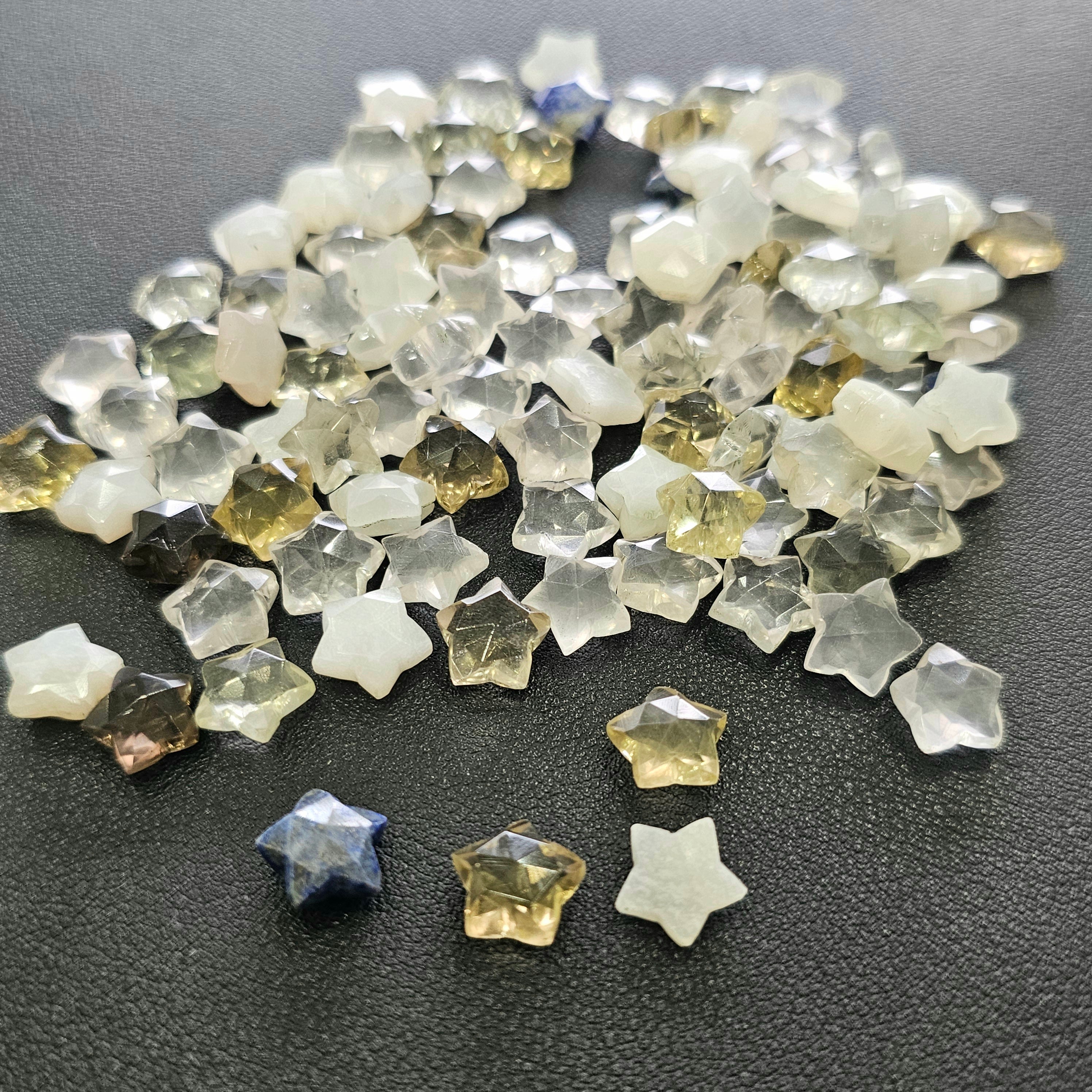 340 Carats Star Shape Moonstone, Lapis Lazuli & Crystal Carved Stones | 10mm | Handcrafted Gemstone - The LabradoriteKing