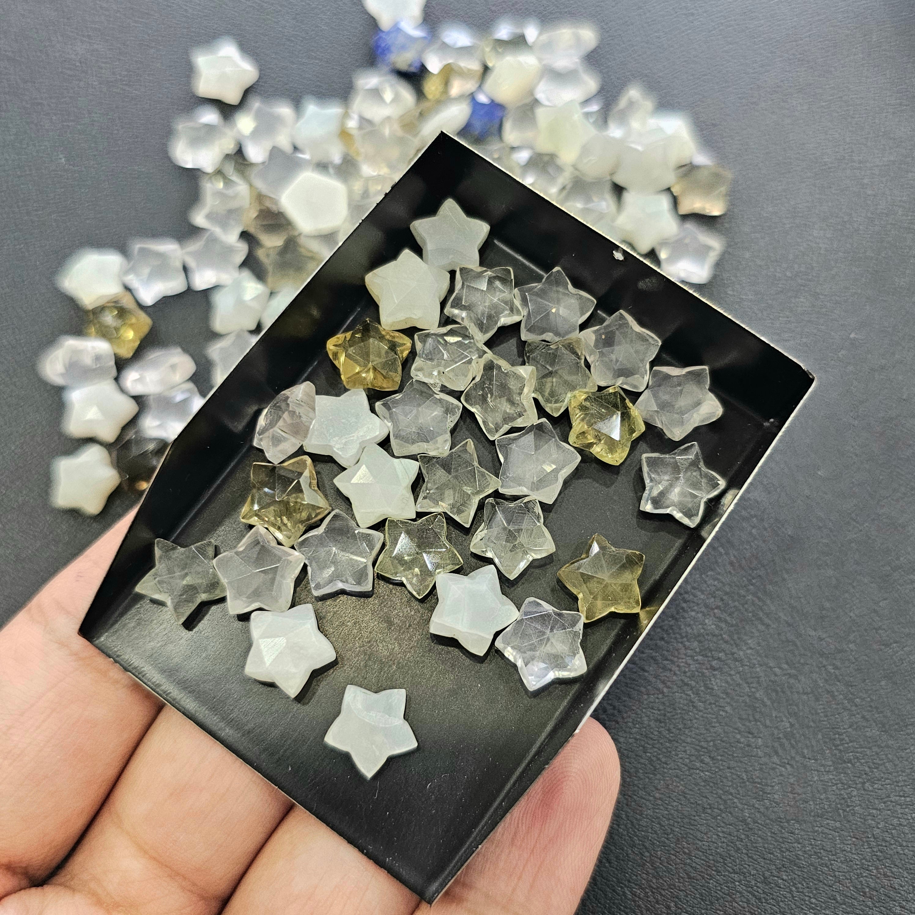 340 Carats Star Shape Moonstone, Lapis Lazuli & Crystal Carved Stones | 10mm | Handcrafted Gemstone - The LabradoriteKing