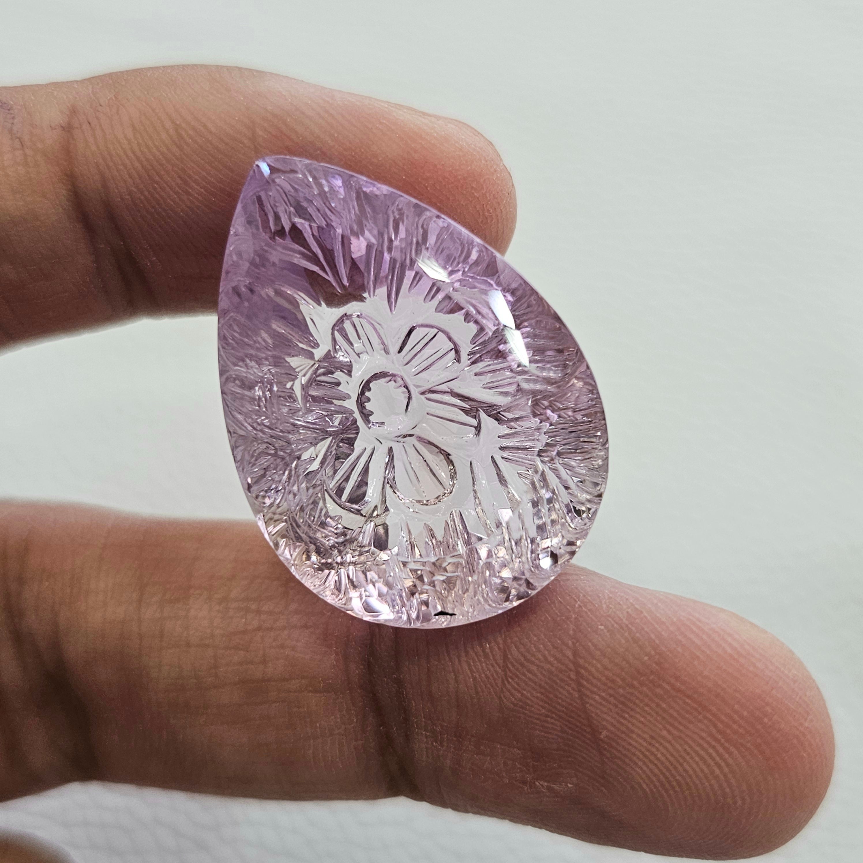 Natural Amethyst Carved | Pear | Size:30x22mm - The LabradoriteKing