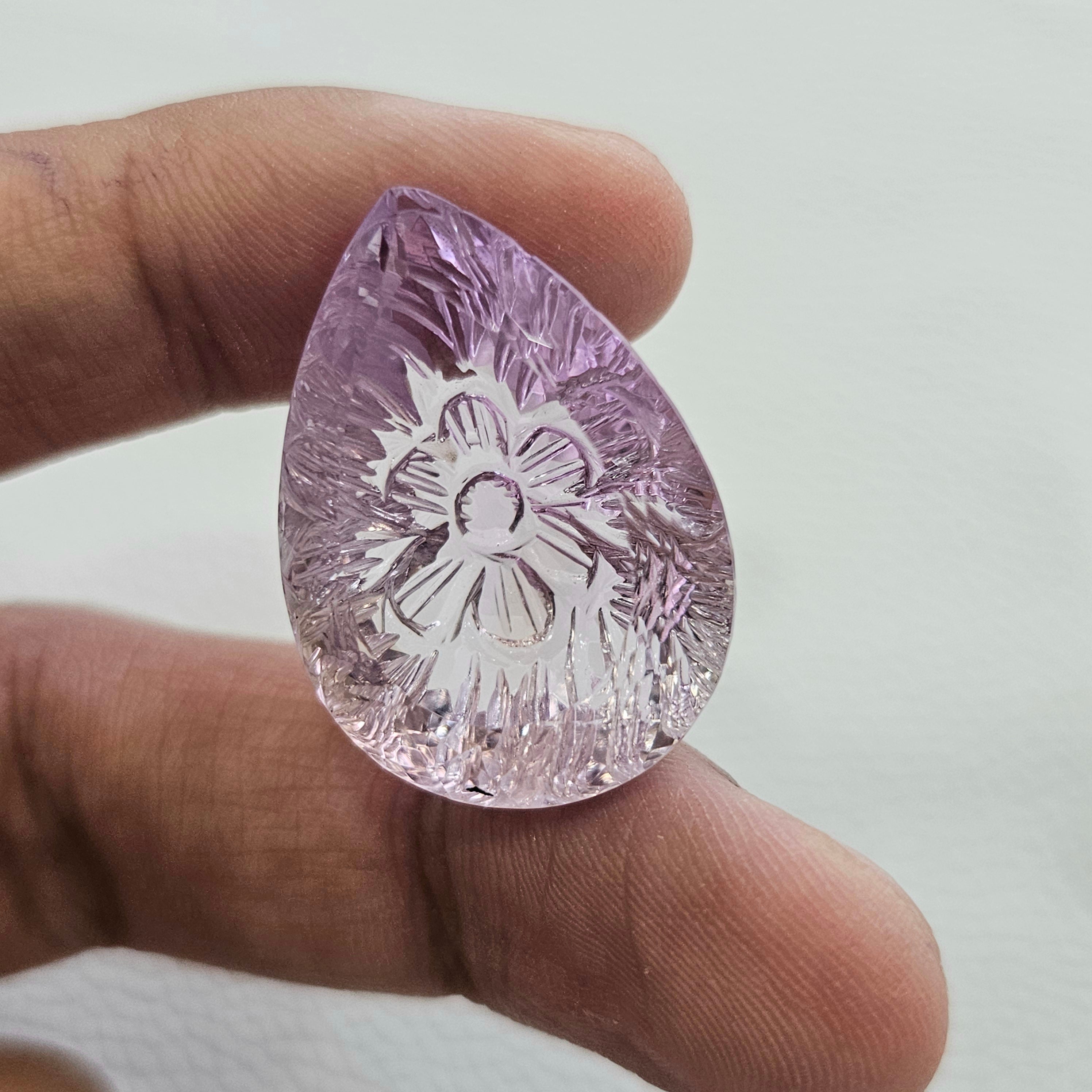 Natural Amethyst Carved | Pear | Size:30x22mm - The LabradoriteKing